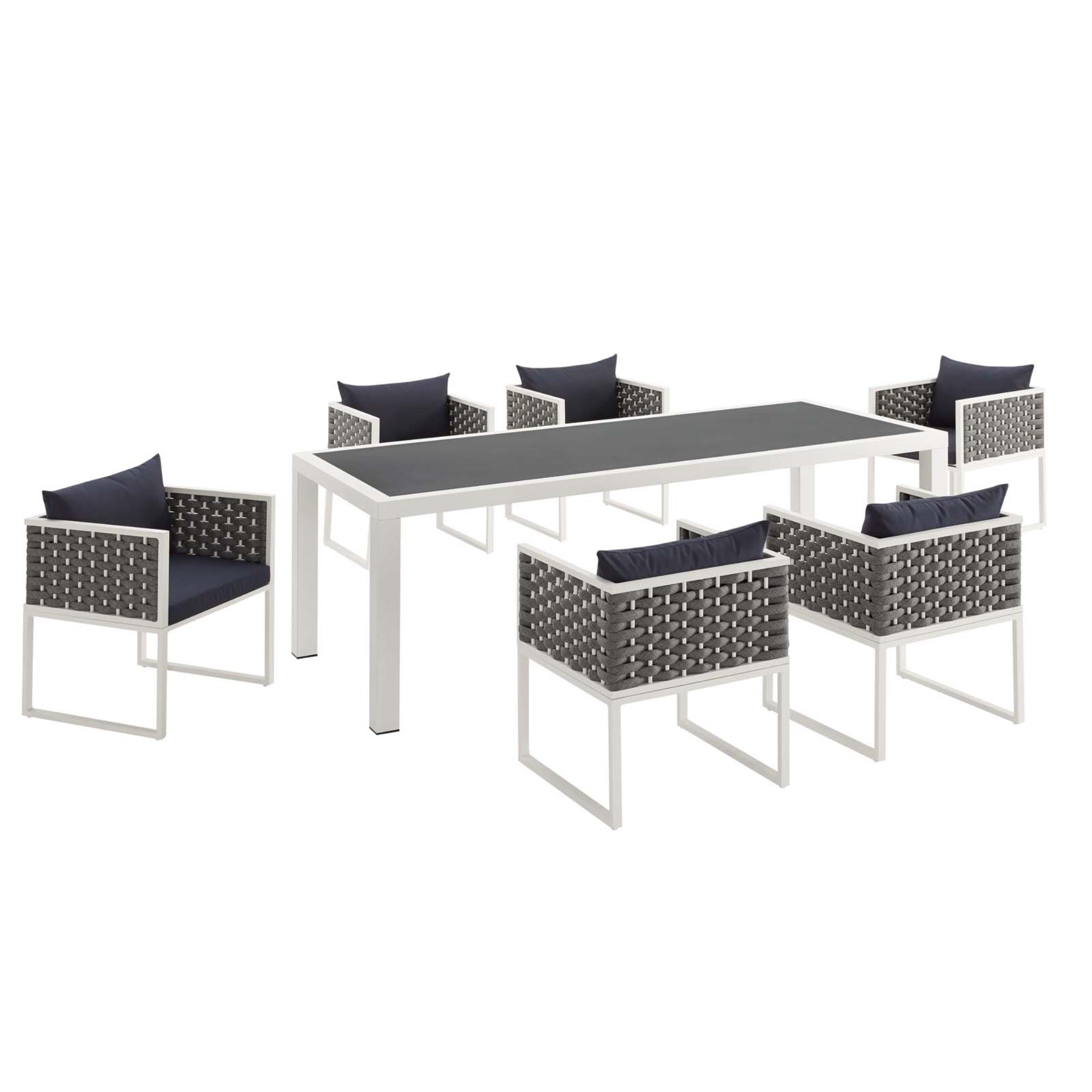 Ergode Stance 7 Piece Outdoor Patio Aluminum Dining Set - White Navy