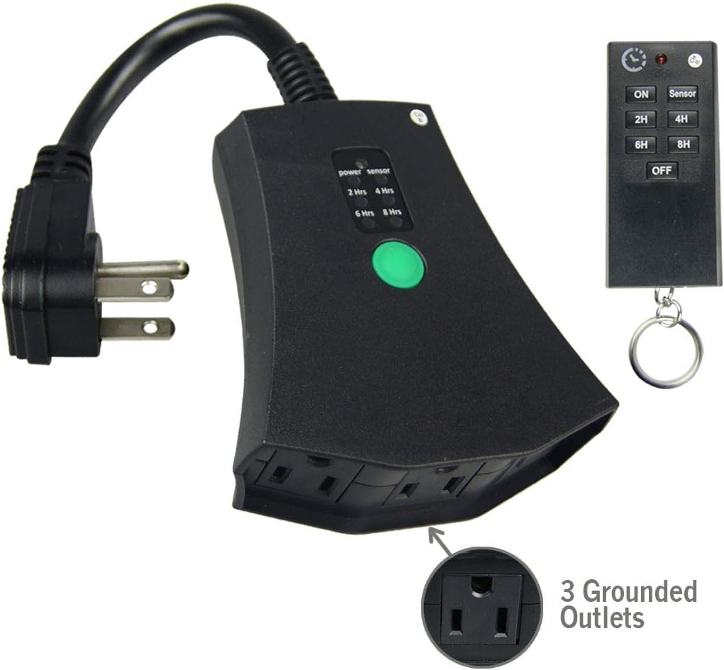 ECOPlugs Electronics Co., Ltd ECOPlugs Digital Timer Switch with Remote Control,Weatherproof, 3 Outlet with 120 FT Range for Outdoor, Photocell Light Sensor