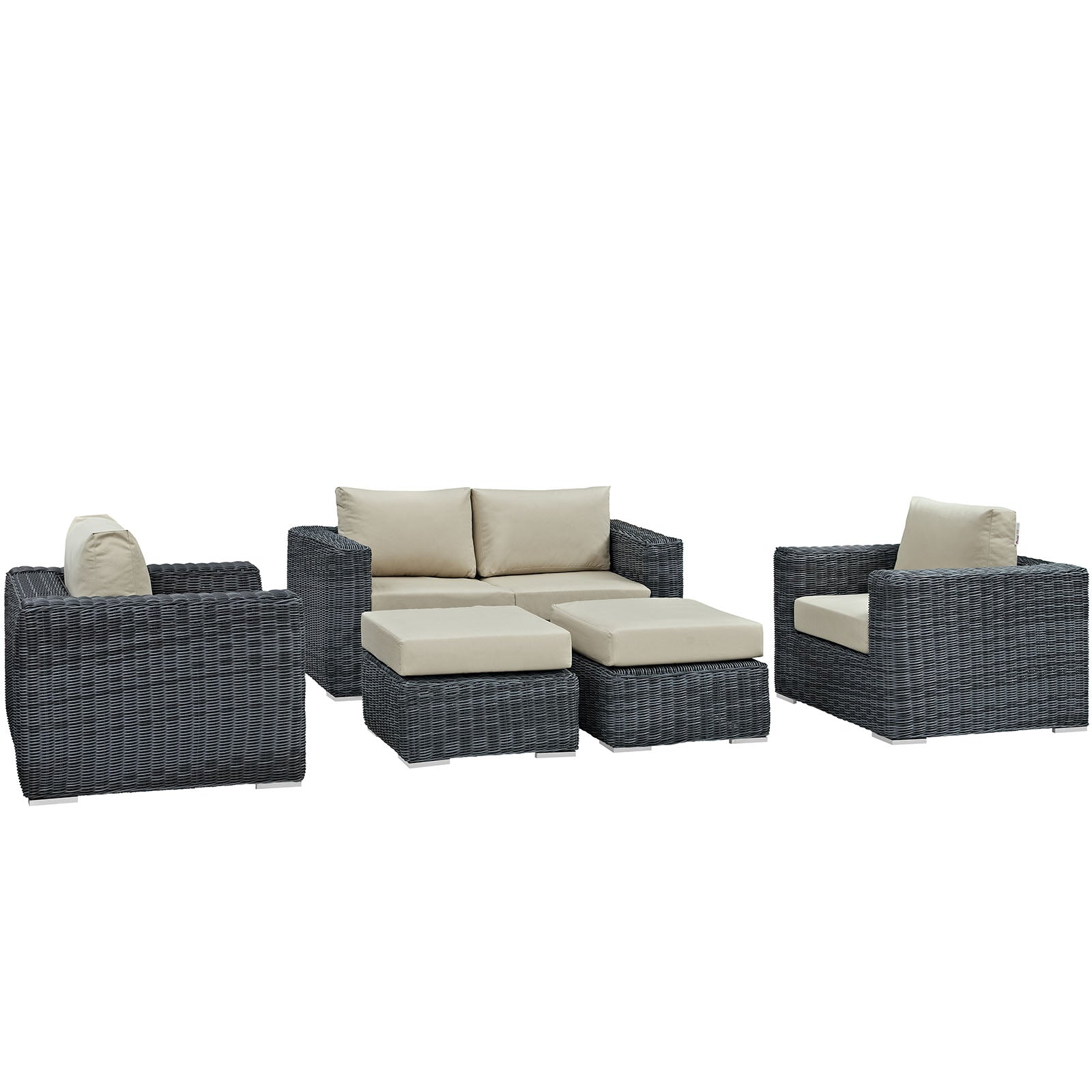 Modway Summon 5 Piece Outdoor Patio Sunbrella Sectional Set - Canvas Antique Beige