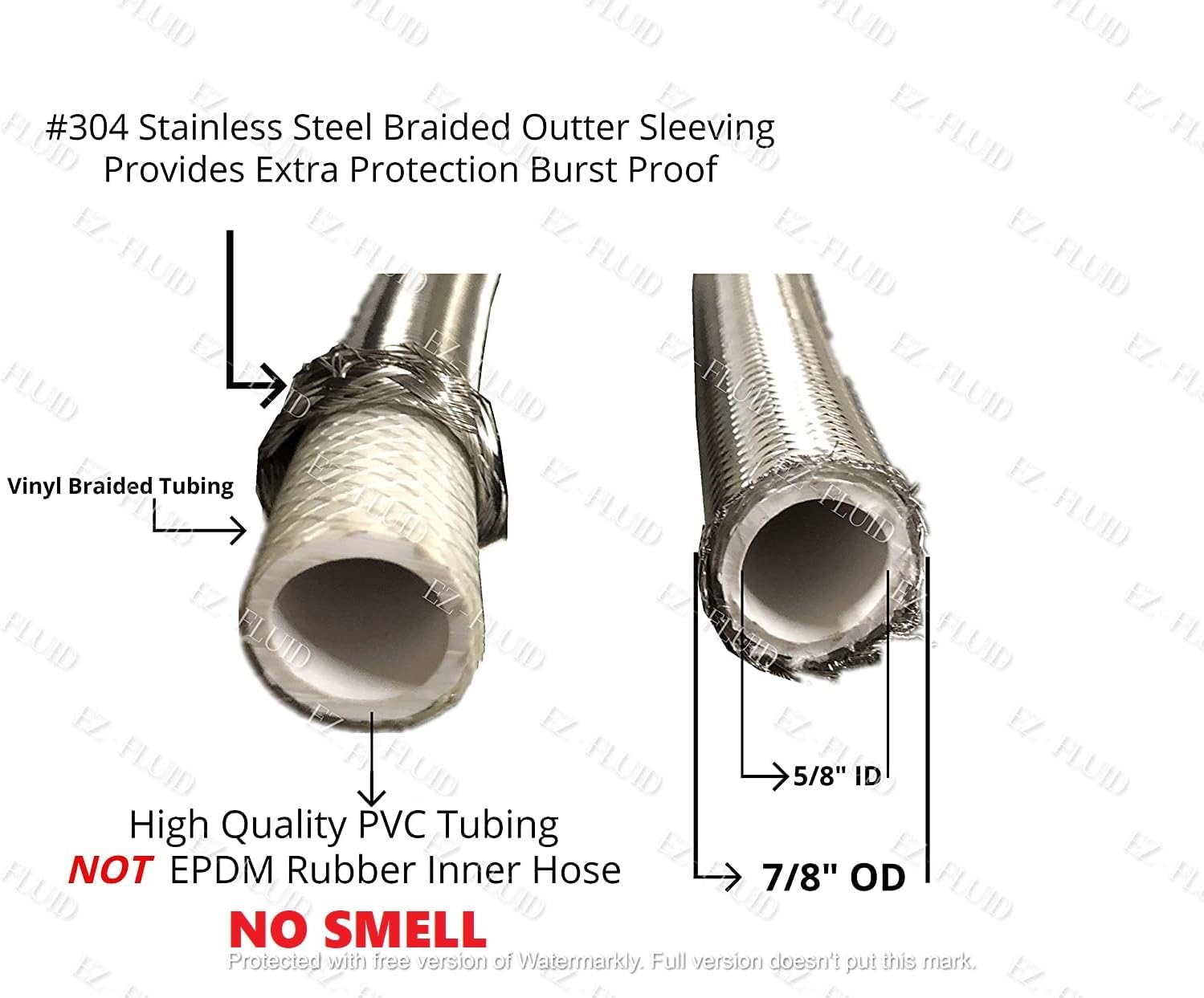 Talent International Trading EZ-Fluid 24-Inch Braided Flexible Stainless Steel Water Heater Connector Hose for Female Iron Water Pipes Fitting, 3/4-Inch FIP