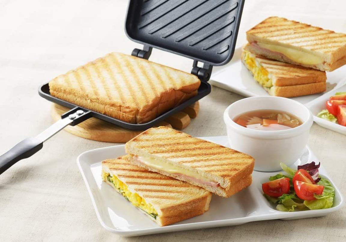 HAPPY SALES HSGS-HPNI, Grilled Sandwich Panini Maker Hot Sandwich Maker Pan Nonstick Aluminum Flip Pan