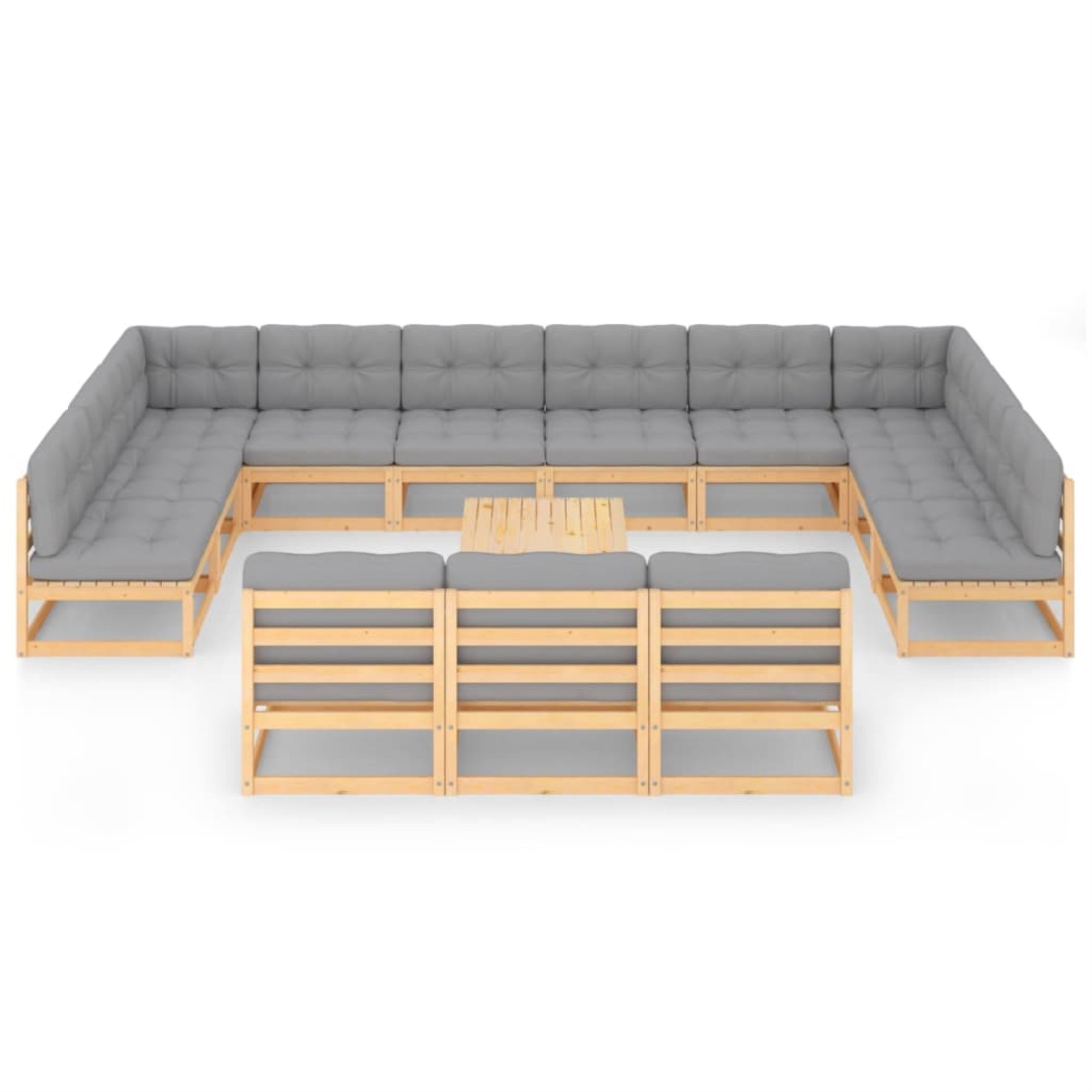 vidaXL 14 Piece Garden Lounge Set with Cushions Solid Pinewood Brown