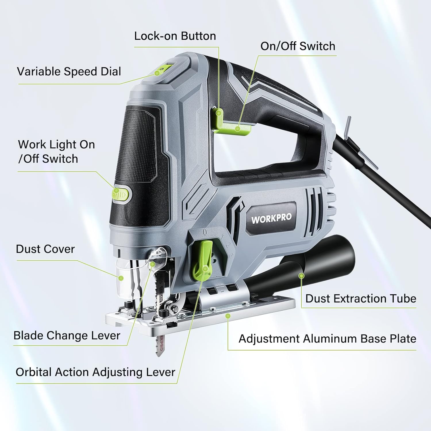 WORKPRO Jigsaw, 6.5AMP 850W Corded Electric Jig Saw Tool Kit with 6 Variable Speeds, 7 Blades, &a;#194;&a;#177;45&a;#194;&a;#17