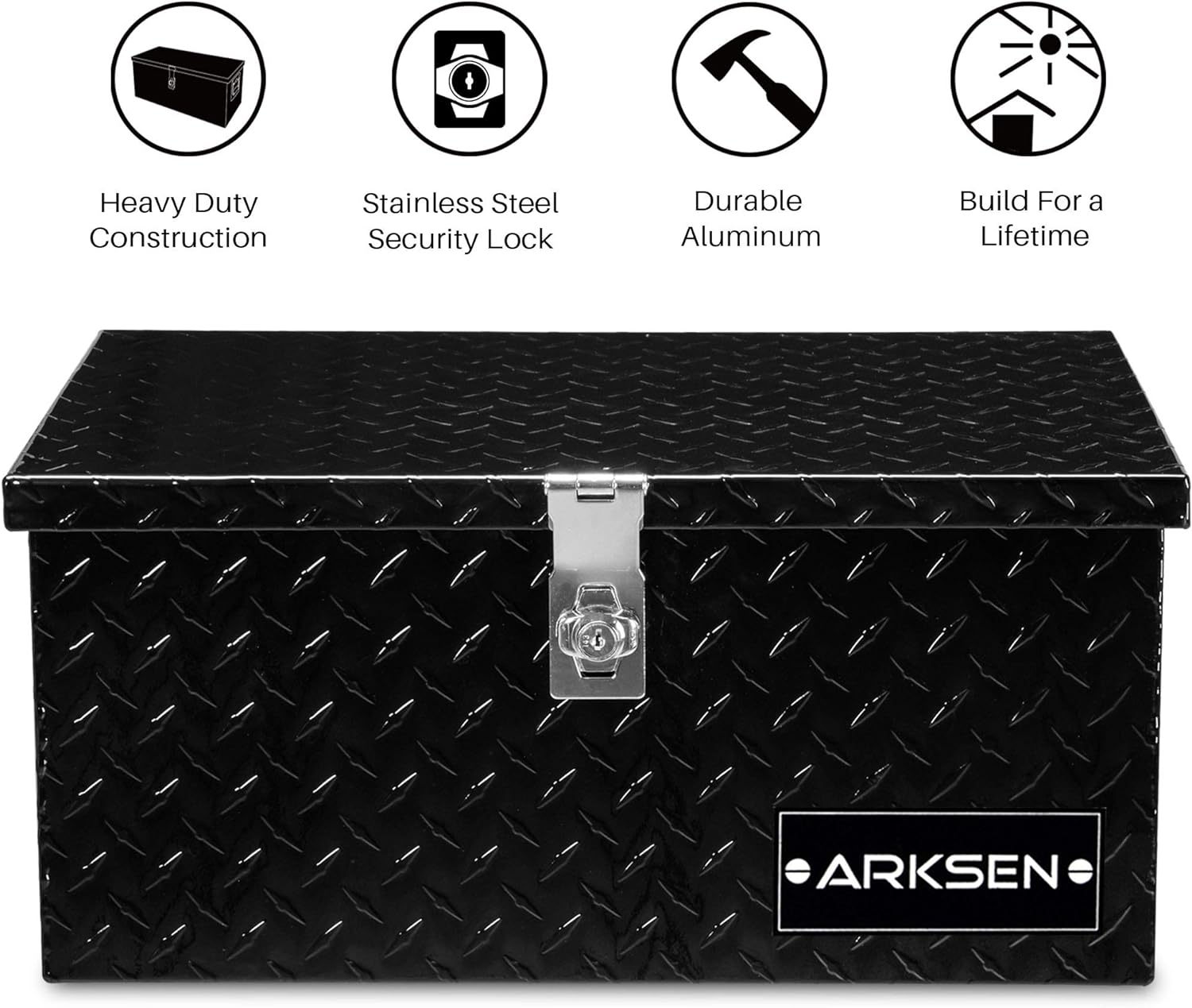 Arksen 20 Inch Heavy Duty Aluminum Diamond Plate Tool Box Chest Box Pick Up Truck Bed RV Trailer Toolbox Storage with Side Handle and