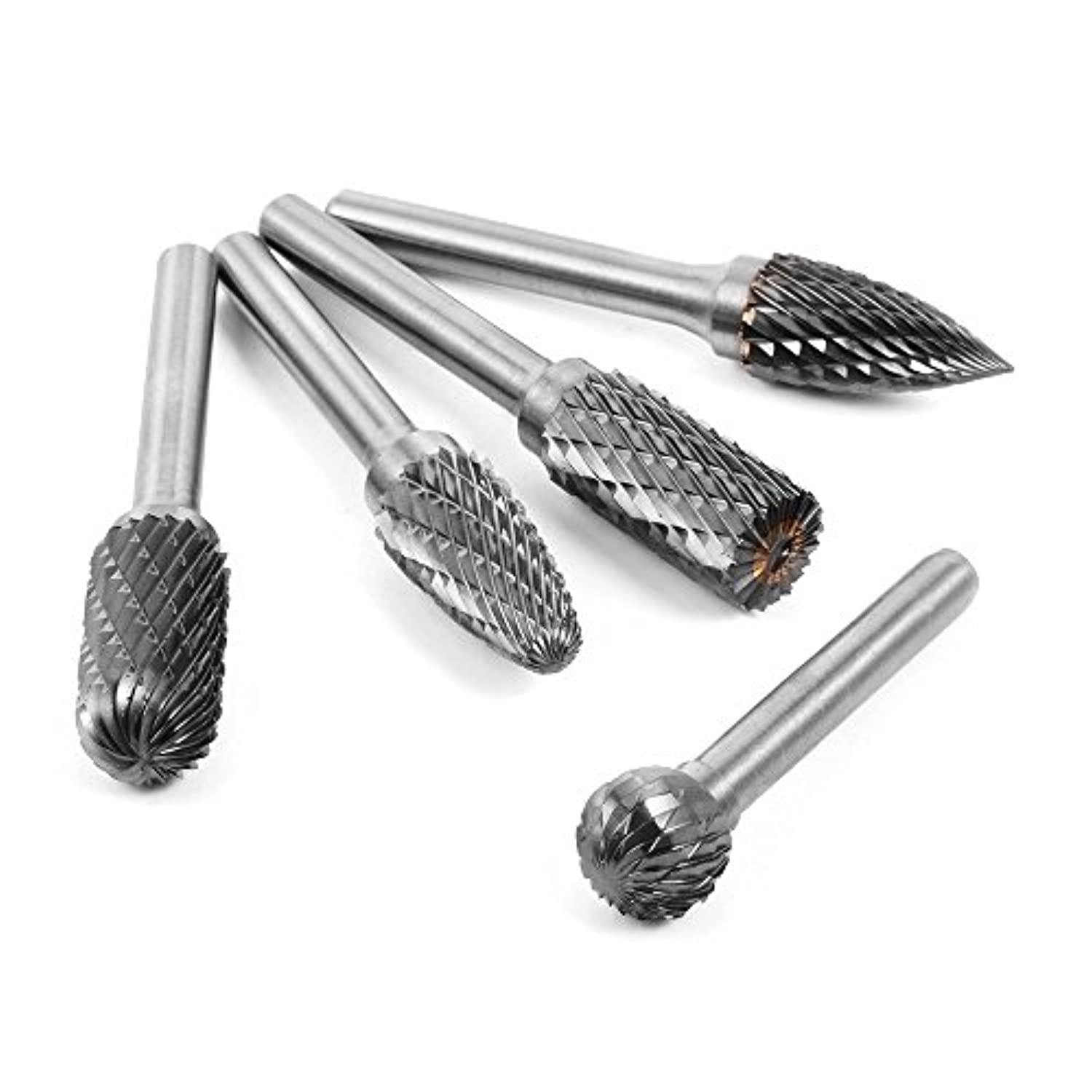 yakamoz 5pcs 6mm shank 6x10mm head tungsten carbide double cut rotary burr set for woodworking drilling engraving die grinder