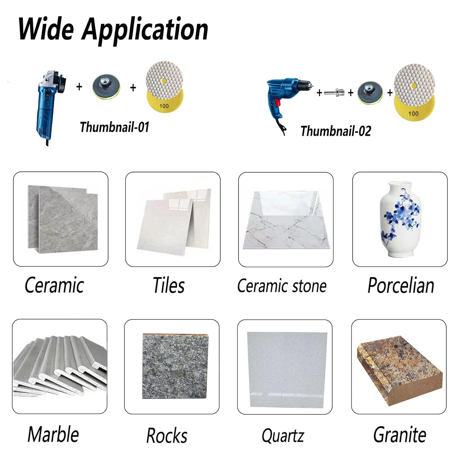 Generic 16 Packs 4 Inch Dry Diamond Polishing Pads for Granite Marble Quartz Stones Concrete Tiles Set of 12+2 Backer Pad and 2 Adapter