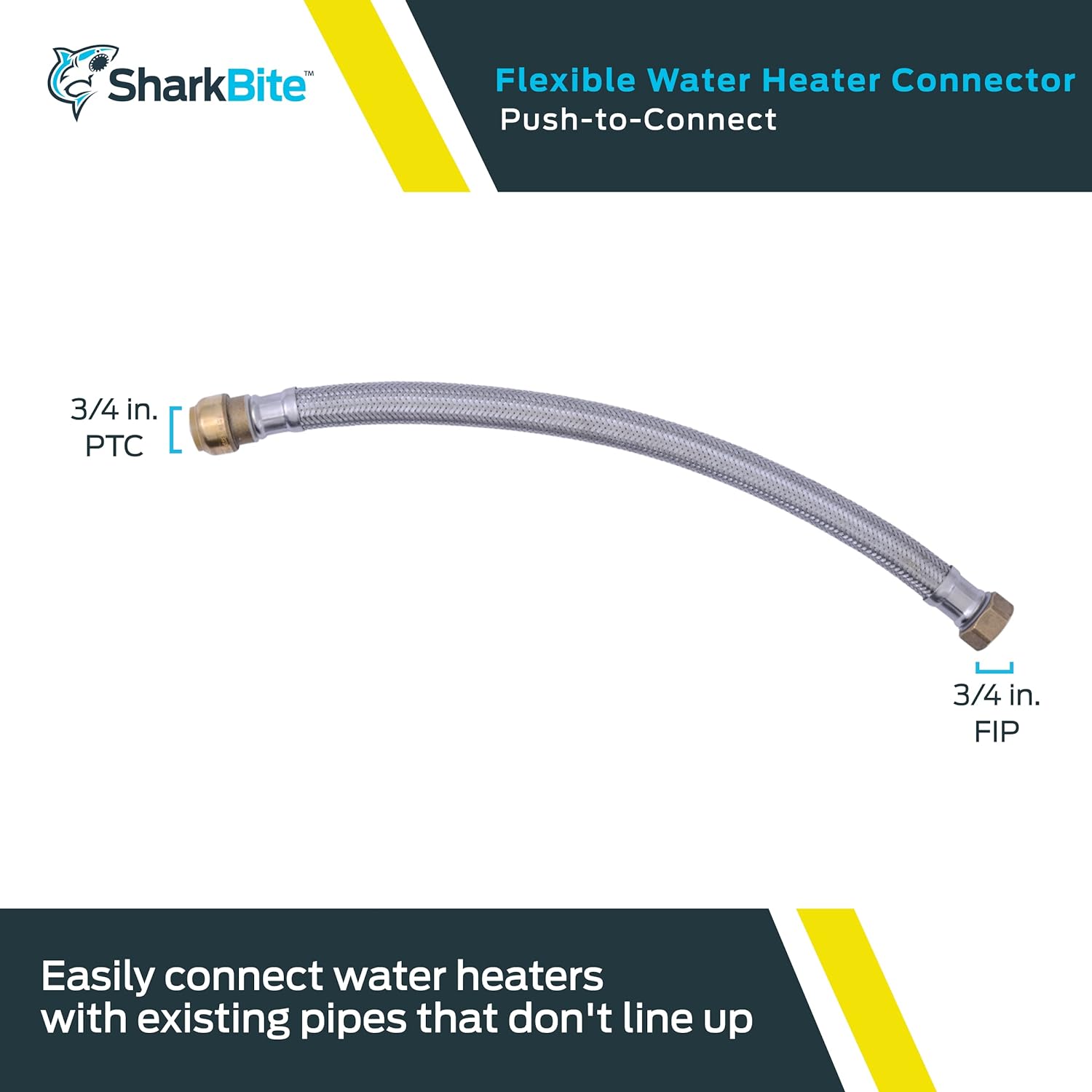 Cash Acme SharkBite 3/4 Inch x 3/4 Inch FIP x 18 Inch Stainless Steel Braided Flexible Water Heater Connector, Push To Connect Brass Plum