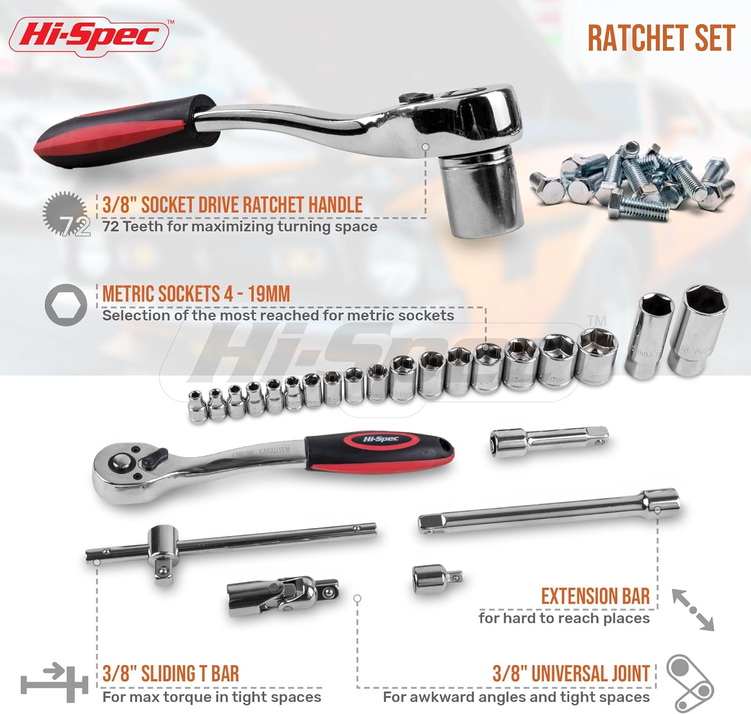 Hi-Spec Tools 67Pc Metric Auto Mechanic Tool Set, Motorcycle