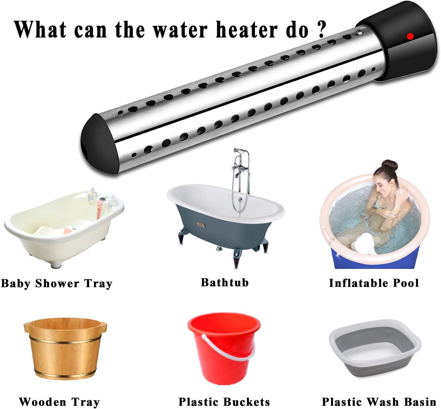 GDDP Immersion Water Heater, 1500W Bucket Heater with Stainless-Steel Guard, Smart Timing, Safe, Portable, Water Trough Heater for H