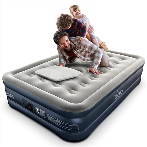 iDOO Air Mattress, Inflatable Airbed with Built-in Pump, 3 Mins Quick Self-Inflation/Deflation, Comfortable Top Surface Blow Up