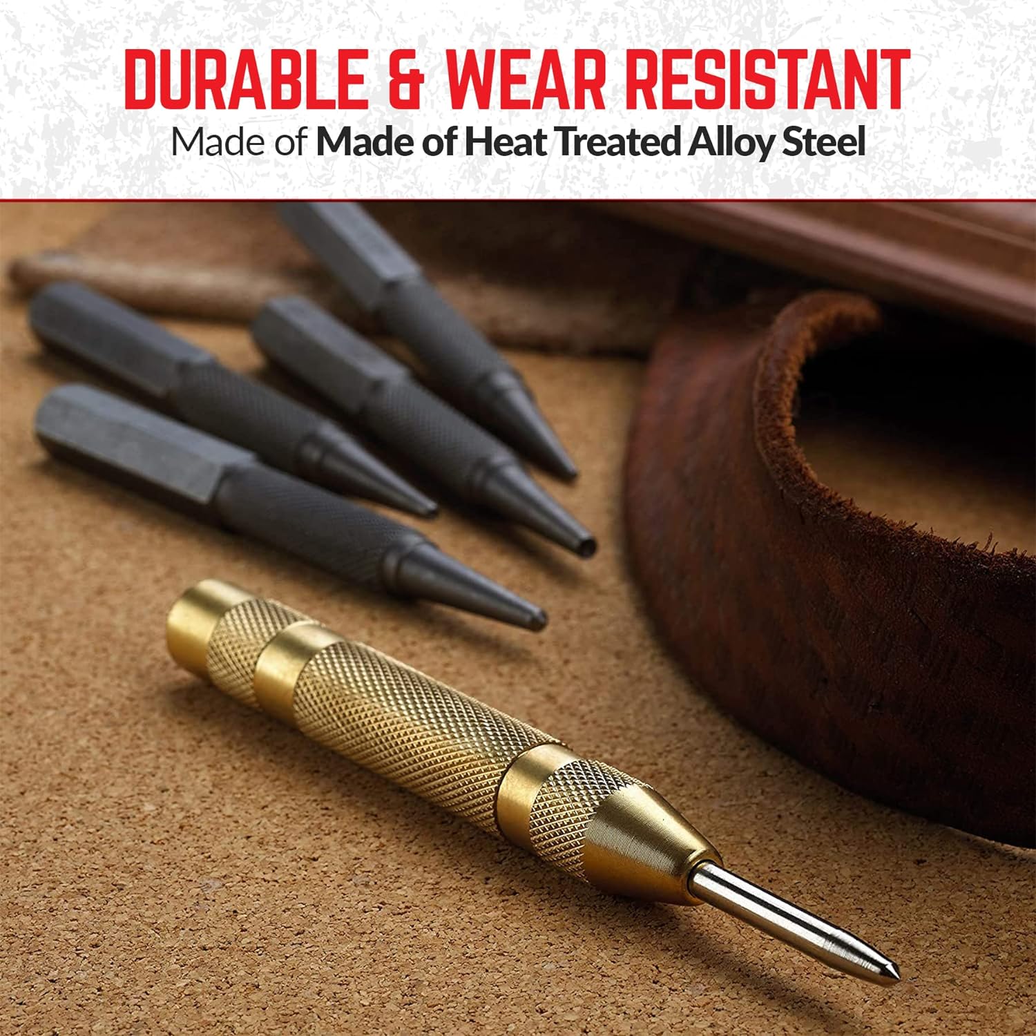 Sandor 5-Piece Nail Setter Punches and Center Punch Set with Automatic Brass Center Punch and Zipper Case