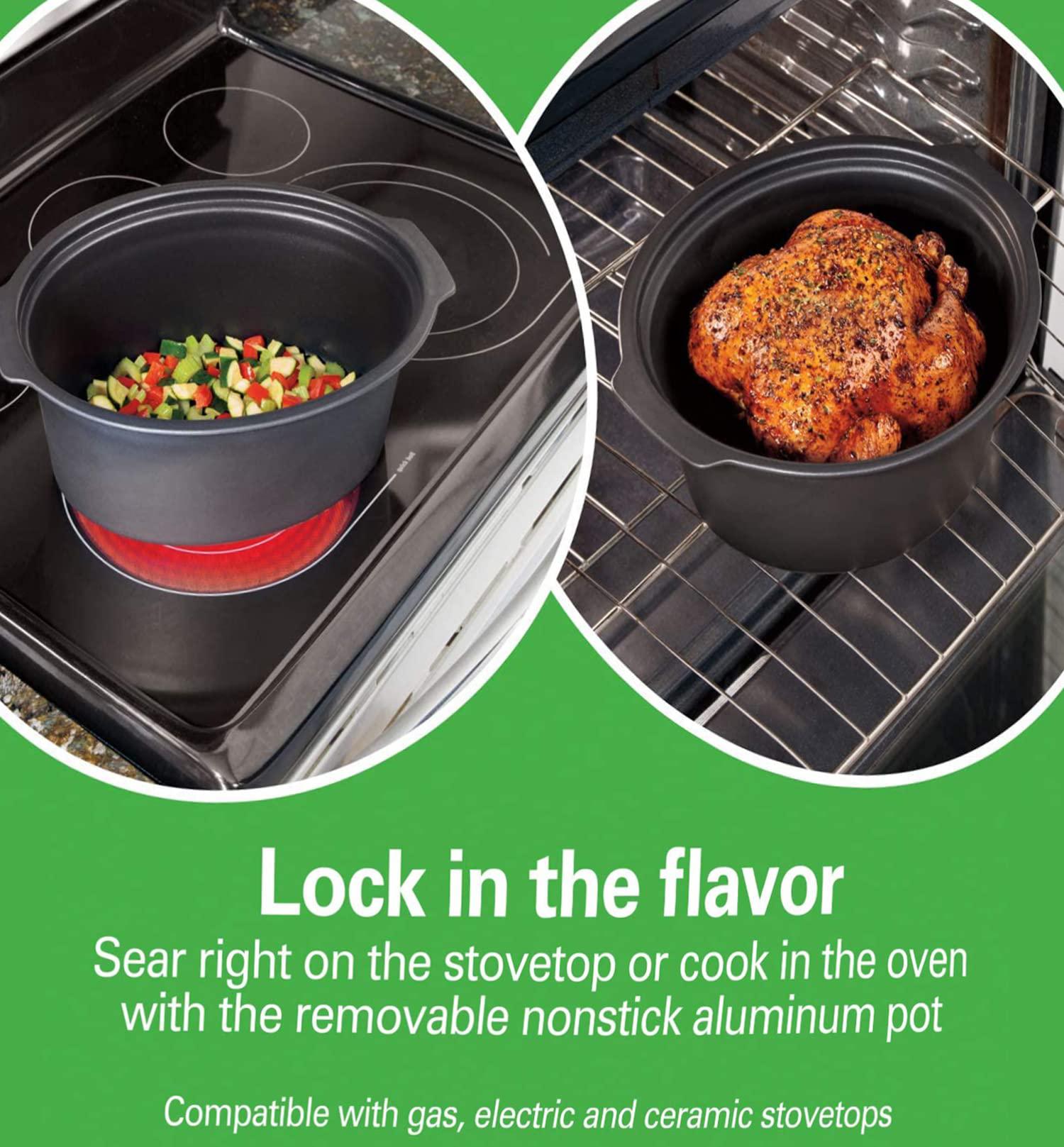 NOZAYA 6 quart slow cooker - programmable cook crock with stovetop safe sear?silver?
