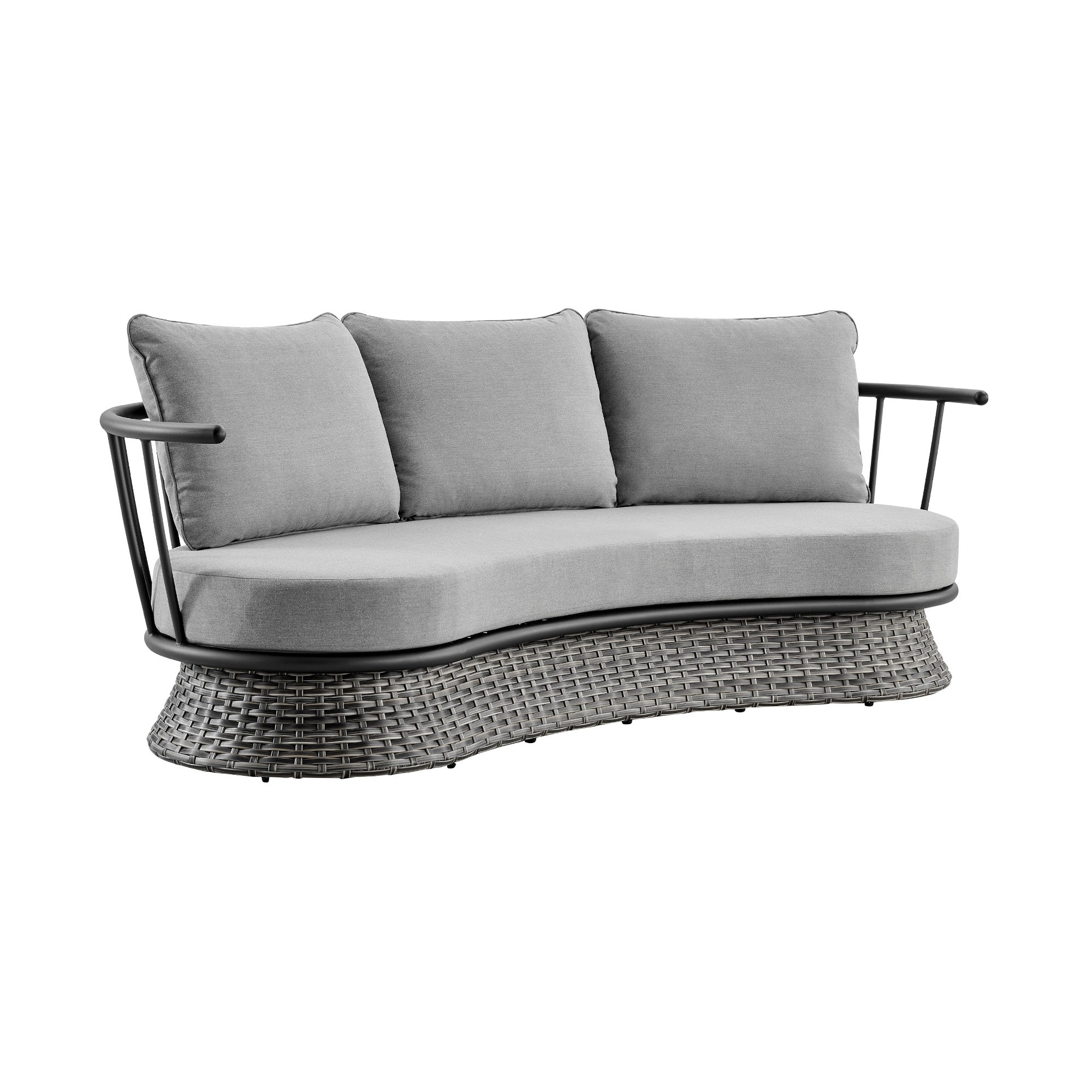 Armen Living Monk 4 Piece Outdoor Patio Furniture Set in Black Aluminum and Grey Wicker with Grey Cushions