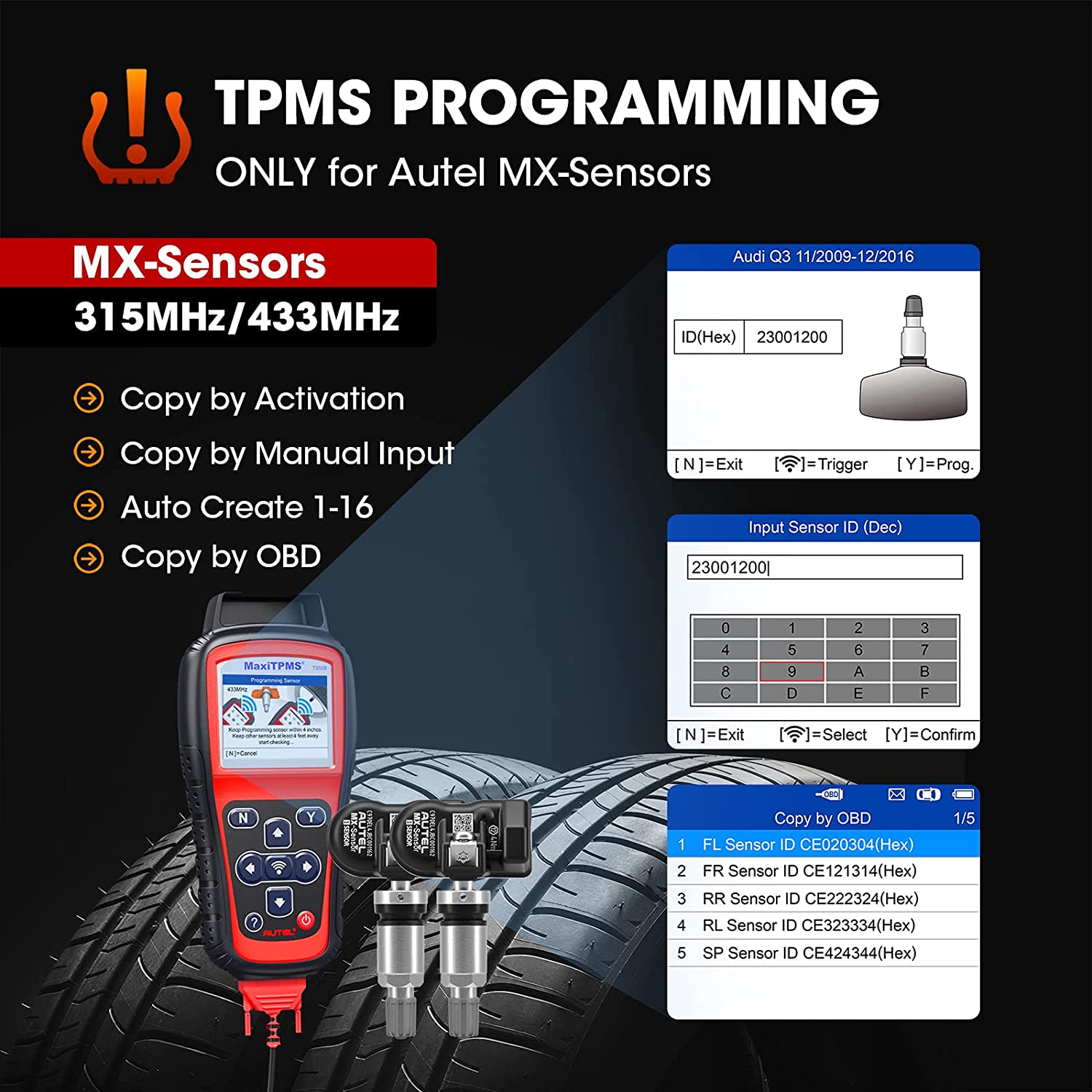 Autel MaxiTPMS TS508 TPMS Relearn Tool TPMS Programming Tool for MX-Sensors (315/433 MHz) Relearn/Activate All Sensors