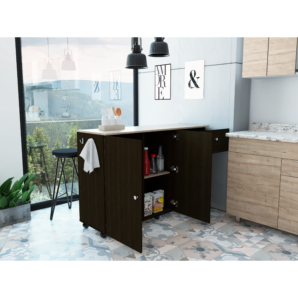 TUHOME Kitchen Island Cart Victoria  Engineered Wood Kitchen Islands in  Black