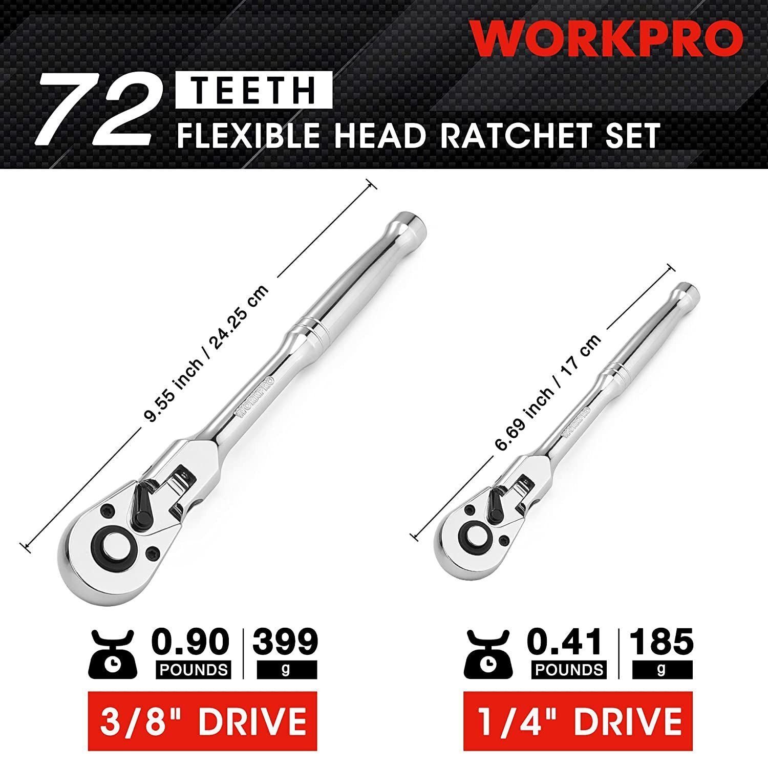 GCP Products 2Pc Flex Head Ratchet Set 1/4