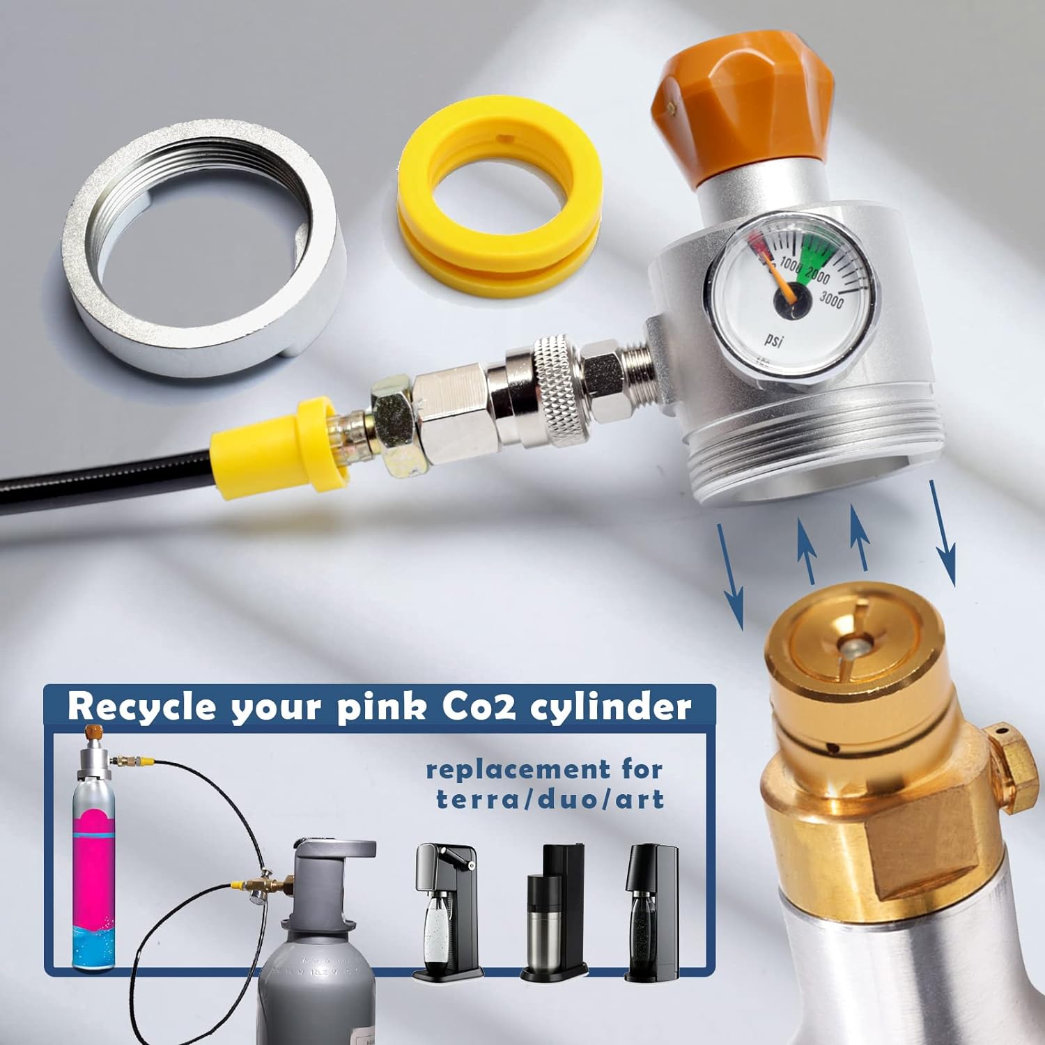Generic Soda filling co2 adapter refill adapter quick connect Pressure gauge with soda maker accessories with horse connecting soda ter