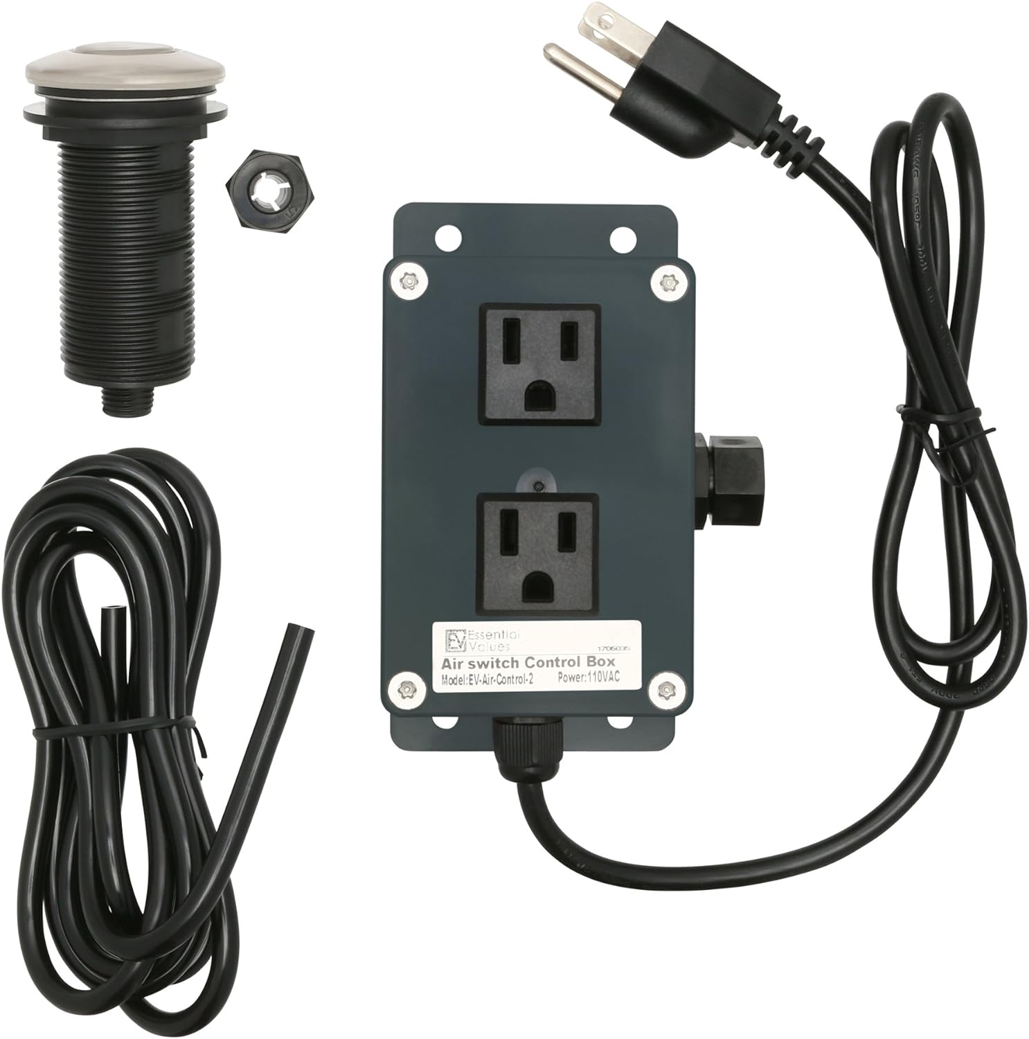 Essential Values Garbage Disposal Air Switch, DUAL OUTLET Sink Top/Counter Top Waste Disposal On/Off Switch For Insinkerator, Waste King Garbage