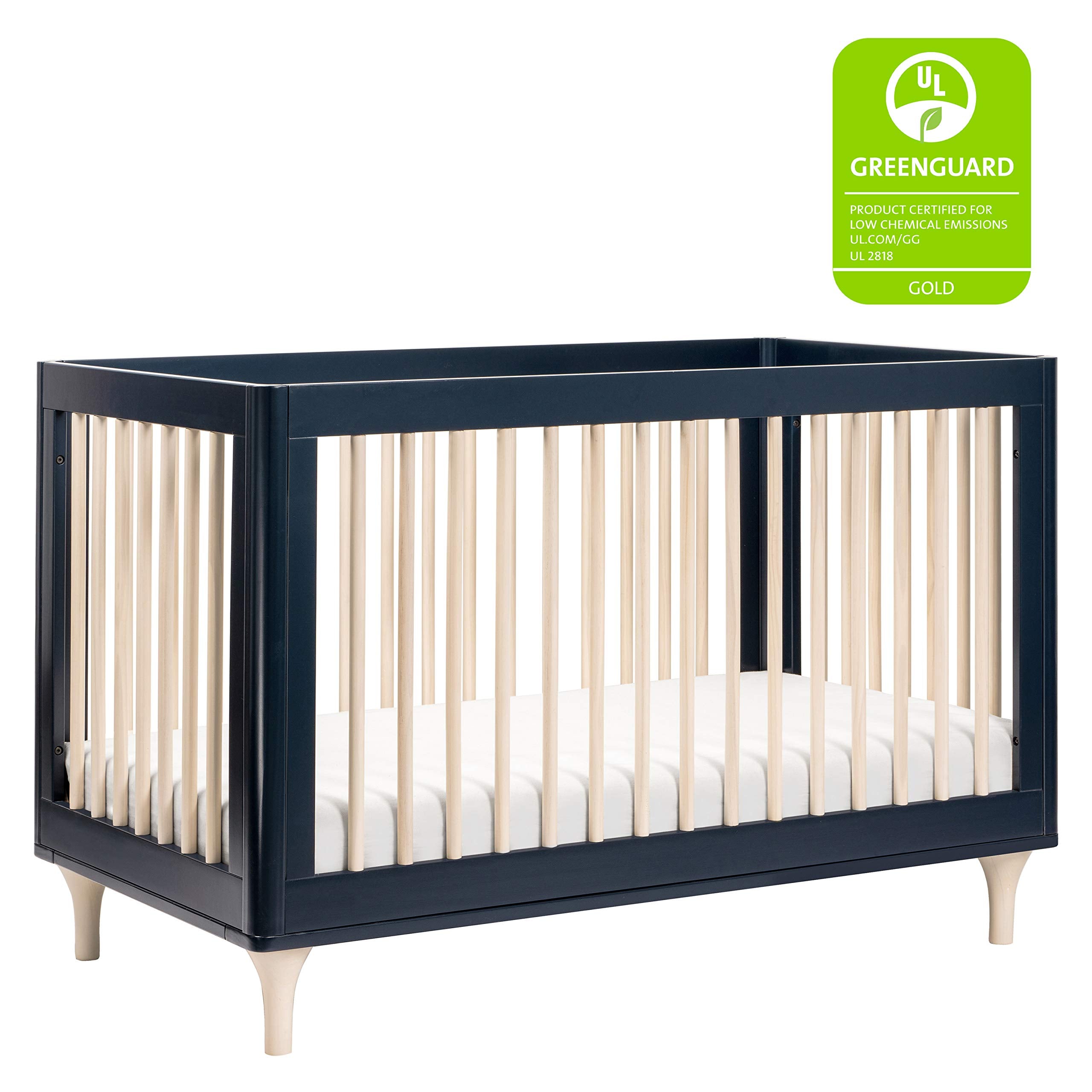 Babyletto Lolly 3-In-1 Convertible Crib With Toddler Bed Conversion Kit In Navy And Washed Natural, Greenguard Gold Certified