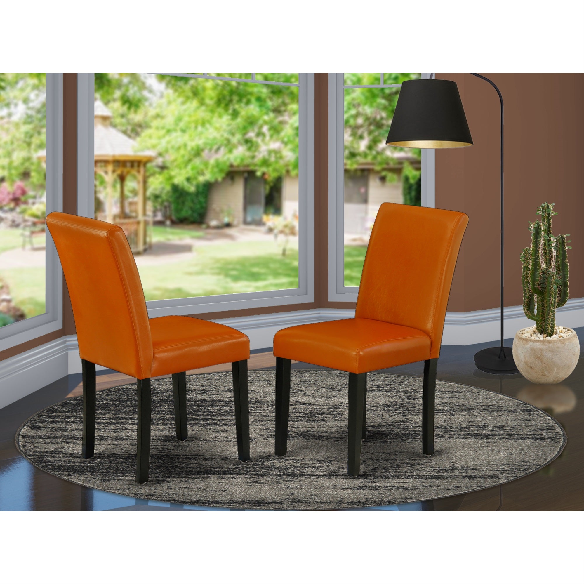 East West Furniture Set of 2 Chairs ABP1T61 Abbott Parson Chair With Black Leg And Pu Leather Color Baked Bean
