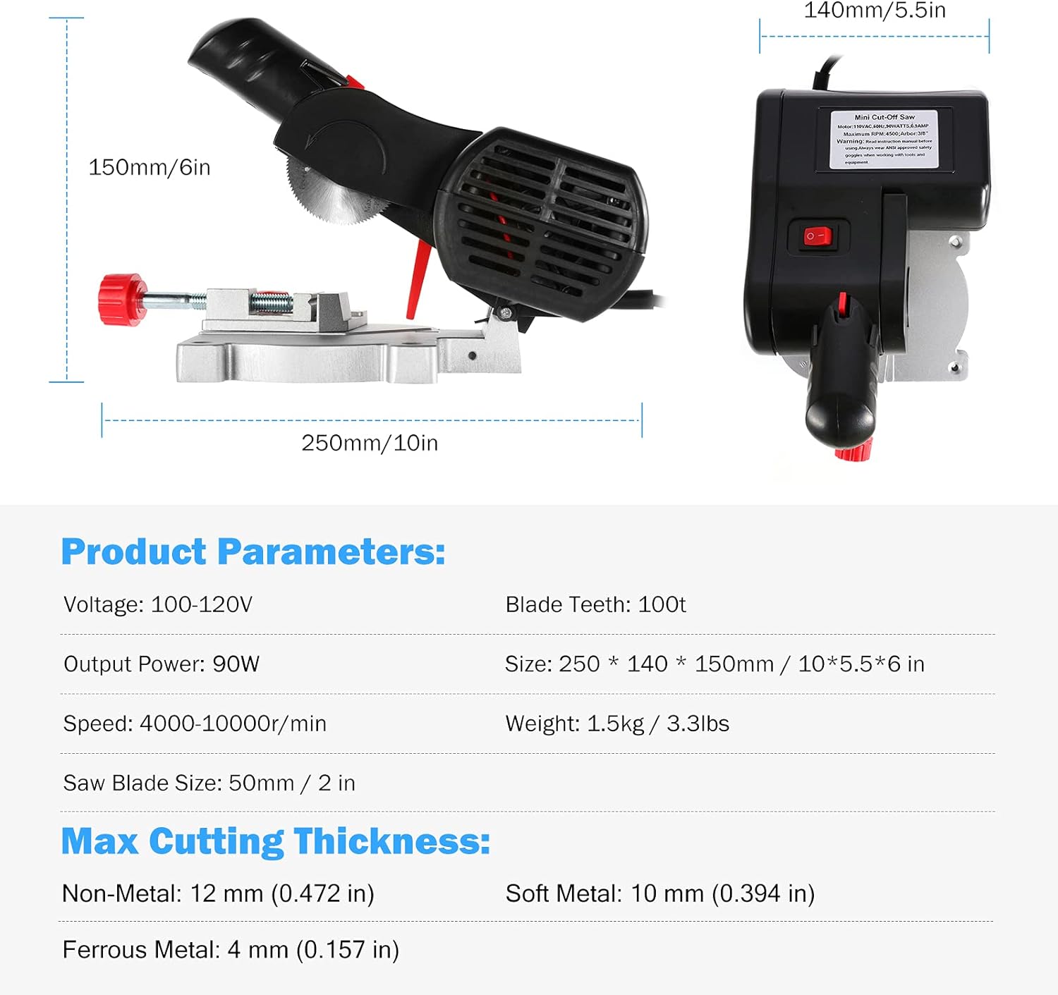 Generic Mini Miter Saw Electric Power Table Saw Benchtop Cut-Off Chop Saw Max 45 Degree Cutting for Crafts Miniatures Metal Wood Plasti