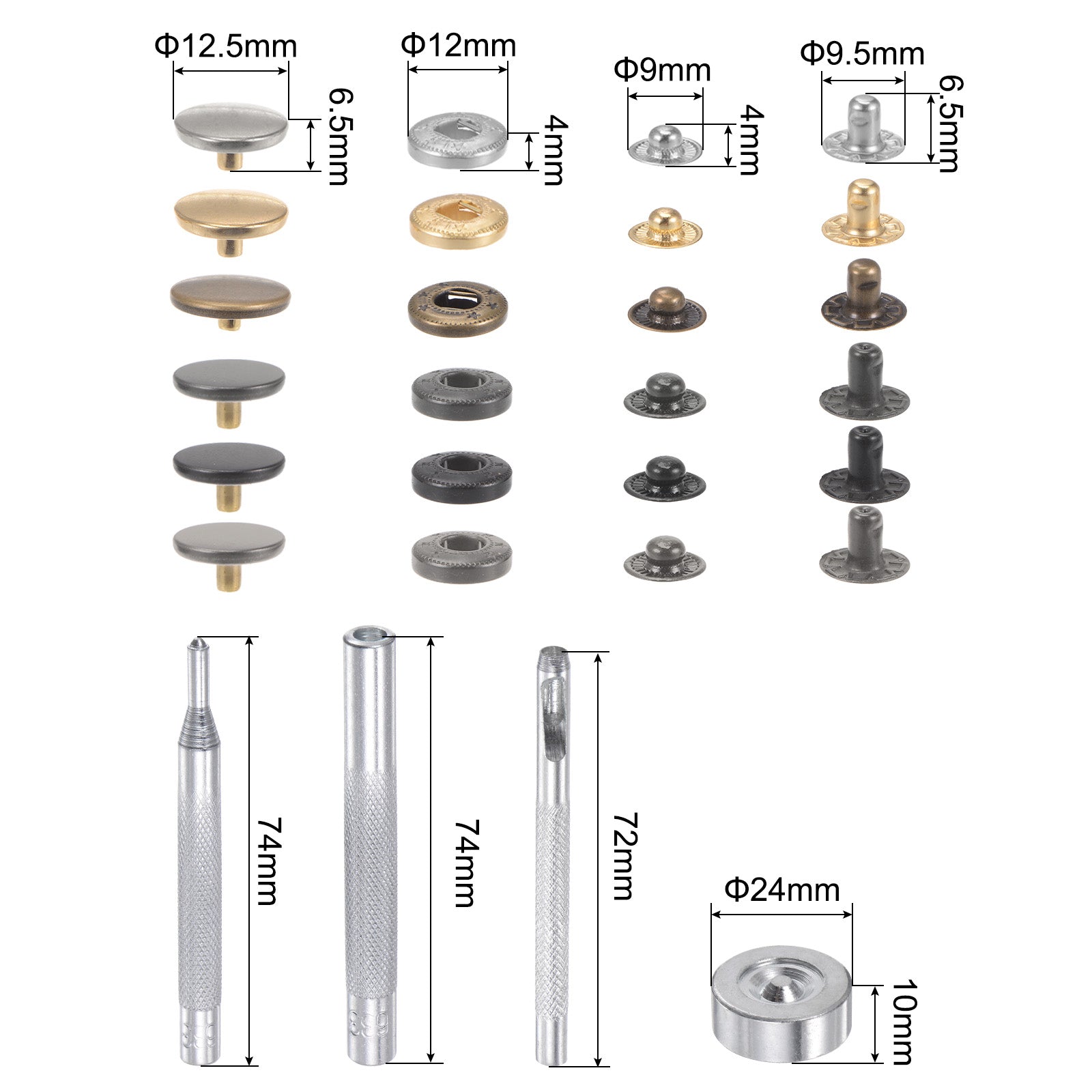 Unique Bargains 120 Sets Snap Fasteners Kit 6 Colors with 4 Setter Tools &a; Box for DIY Clothing