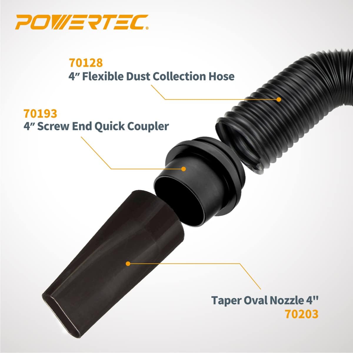 Powertec 70207 4 Inch Flexible Dust Collection Hose and Fittings Kit