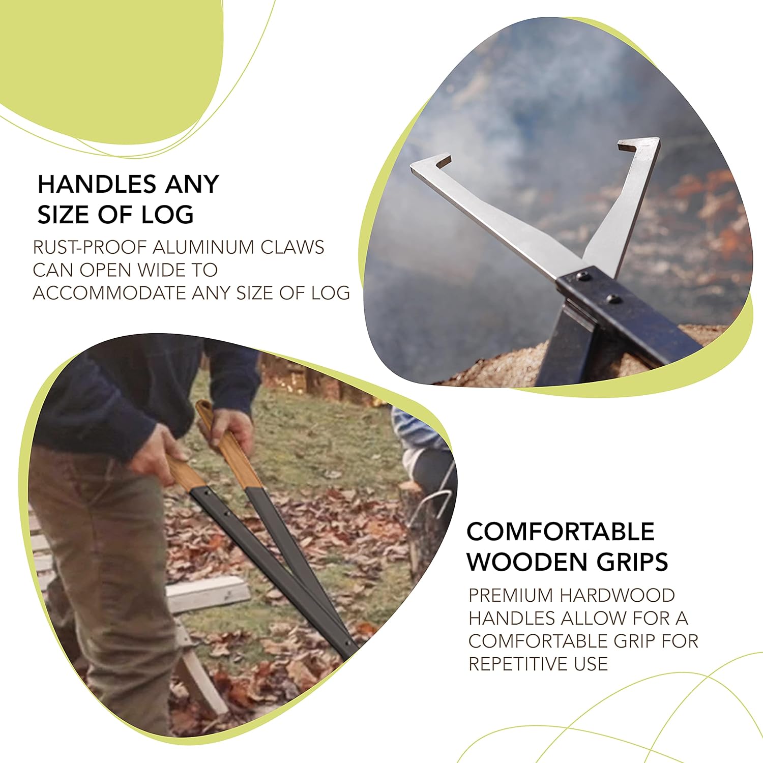 Kabin Fire Tong Log Grabber &a;#226;&a;#128;&a;#147; Extra Long Firewood Claw Tongs for Fireplace, Outdoor Campfire, Firepit
