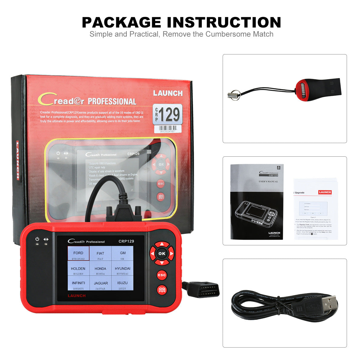 Launch CRP129 OBD2 Scanner Automotive Diagnostic Scan Tool with Eng/Transmission/ABS/SRS Test, EPB/SAS/Oil Reset Functions