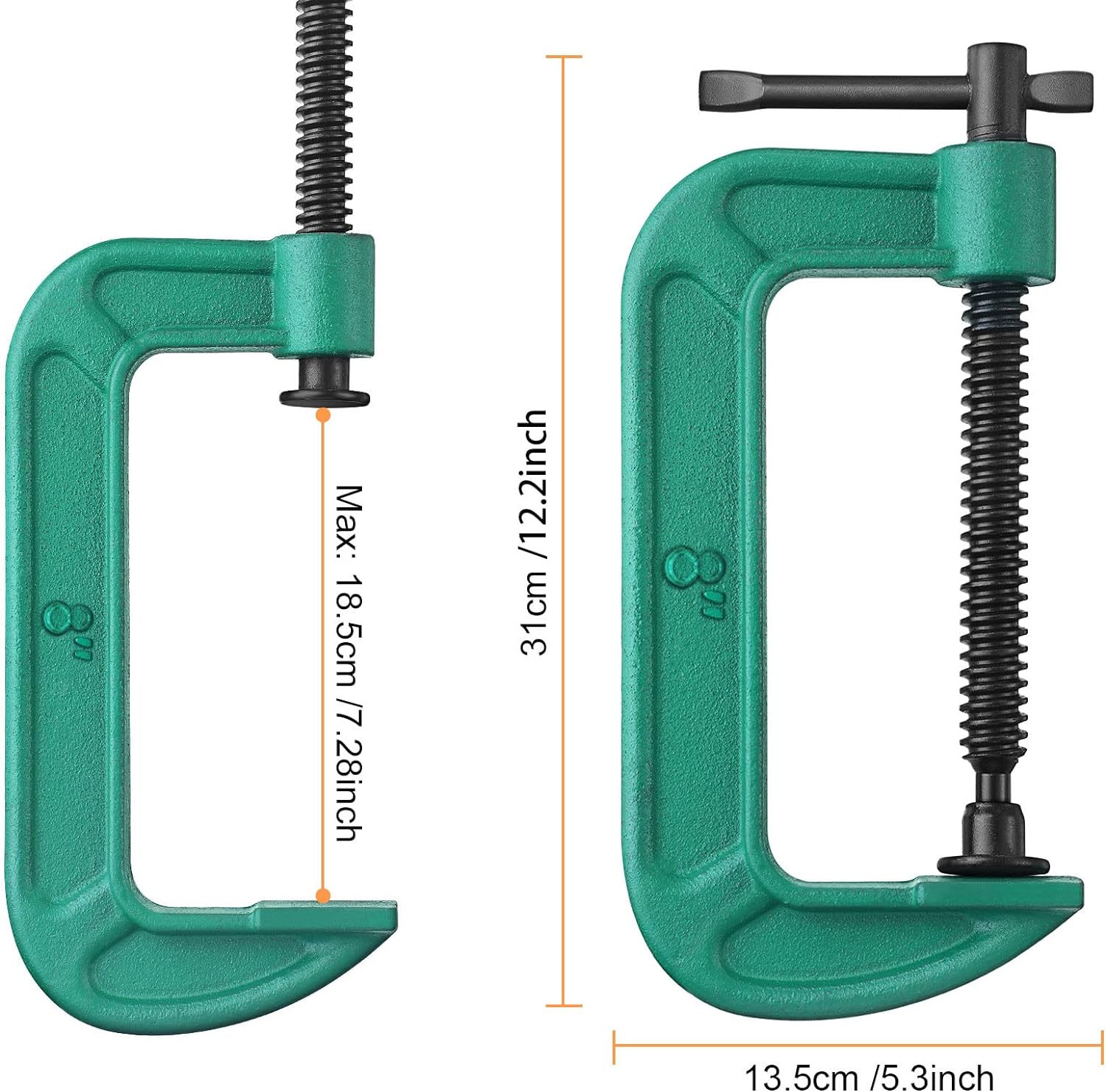 ZJoey 4 Pcs C Clamp Set 8 Inch Heavy Duty G-Clamps Automotive and Wood Working Clamps with 8 Inch Jaw Opening Sliding for DIY Carpent