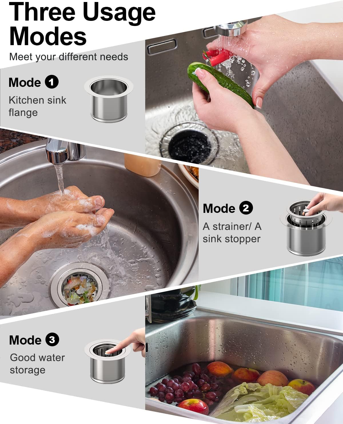 BOTEMY B9179 Extended Garbage Disposal Flange with Basket Strainer Stopper, Deep Kitchen Sink Flange for 3-1/2 Inch Standard Sink Drai