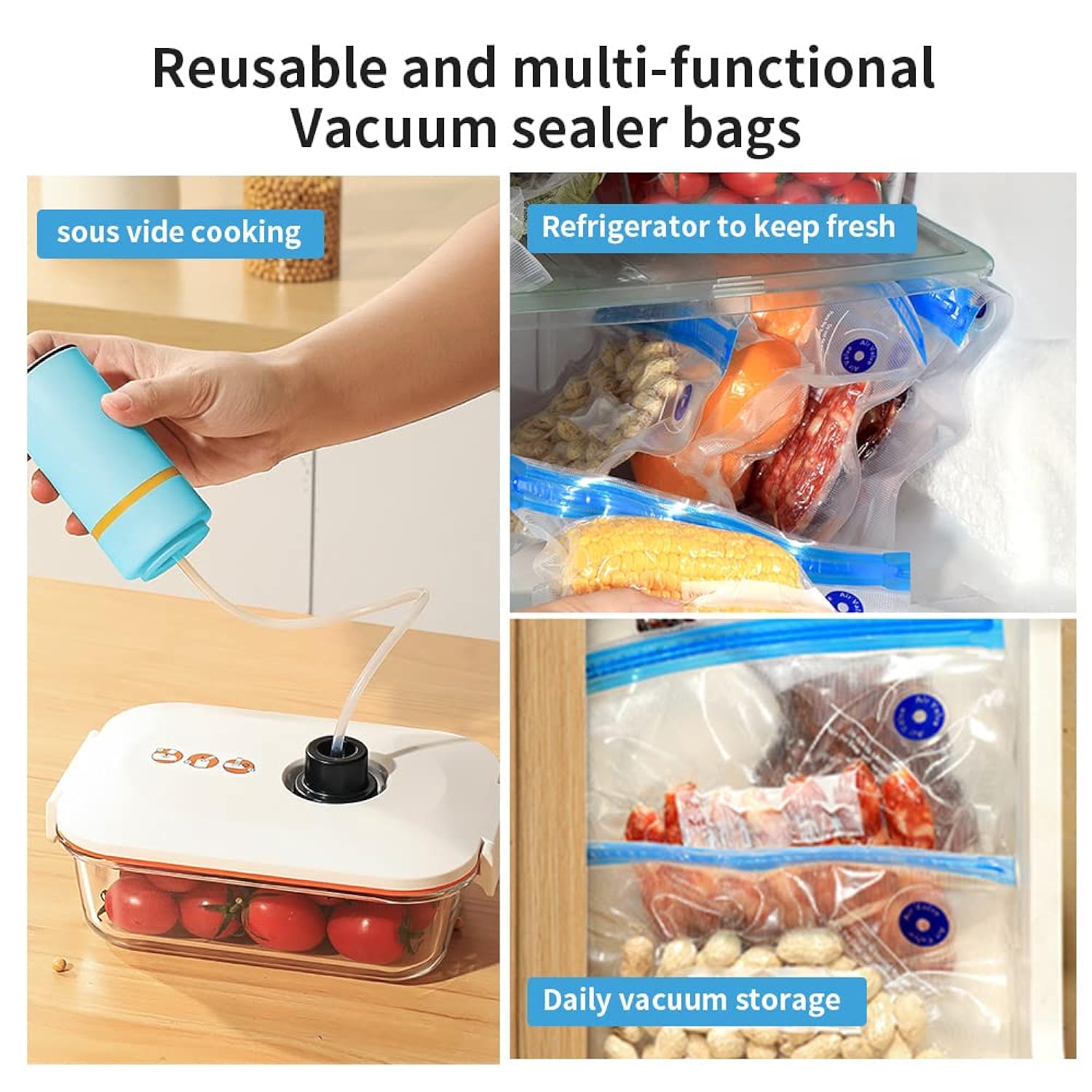 Great Choice Products Sous Vide Bag &a; Handheld Vacuum Sealer, Portable Mini Vacuum Sealer With 10 Pcs Reusable Food Storage Zipper Sous Vide B…