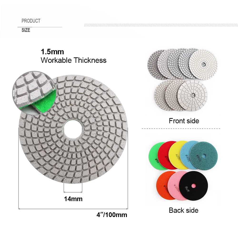 shdiatool 8pcs 4 inch diamond wet polishing pads with white bond grit 100 for marble granite stone