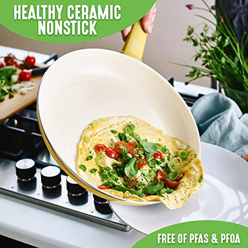 greenlife soft grip healthy ceramic nonstick 12 piece cookware pots and pans set, pfas-free, dishwasher safe, yellow