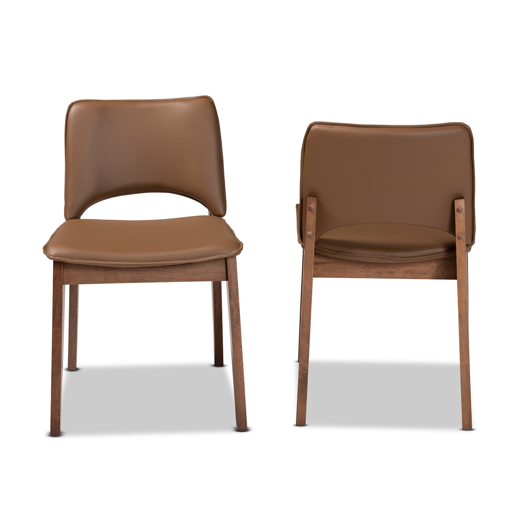 Baxton Studio Afton Mid-Century Modern Brown Faux Leather Upholstered and Walnut Brown Finished Wood 2-Piece Dining Chair Set