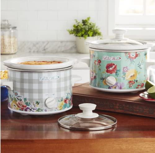 the bake shop pioneer woman small 1.5 quart slow cooker 2 pack set sweet romance floral and gingham, multi