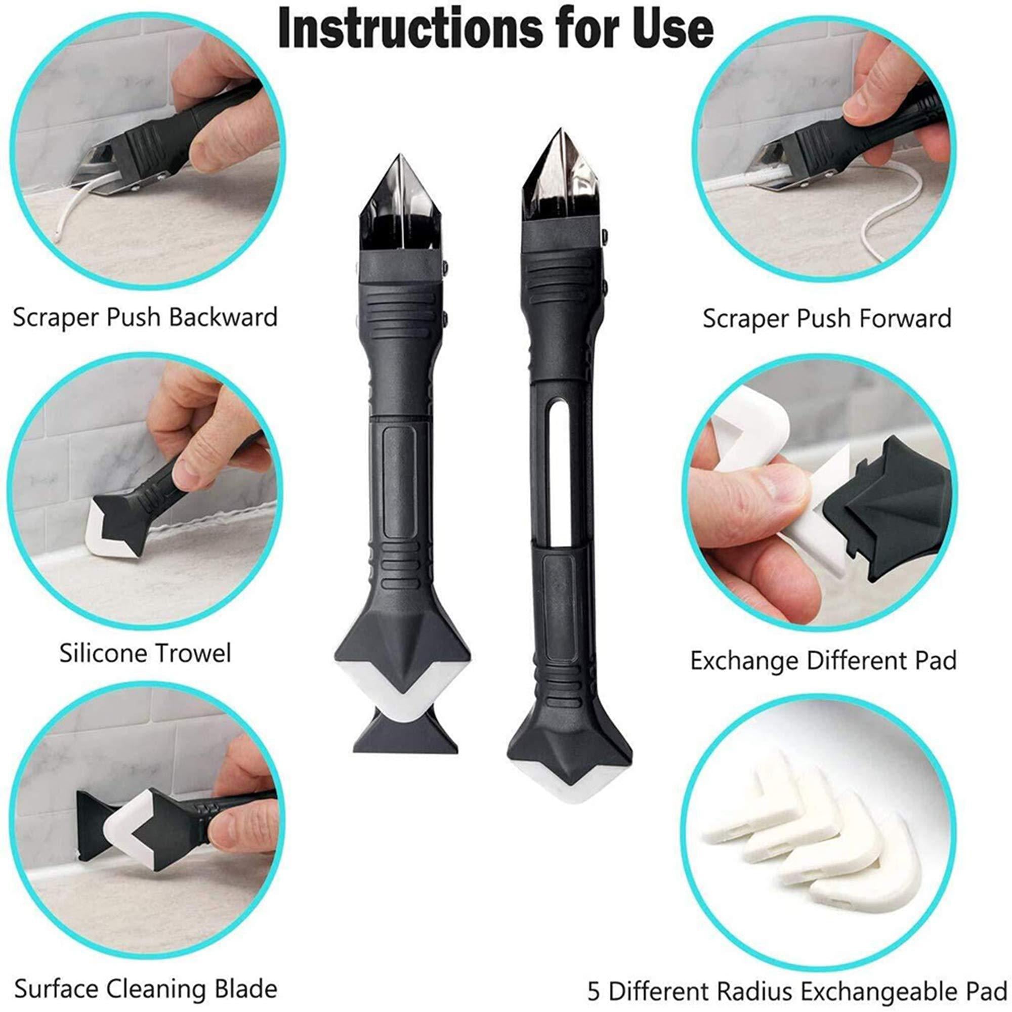 moonelf caulking tool silicone caulk remover tools 3 in 1 stainless steel grout applicator nozzle finishing accessories kit f