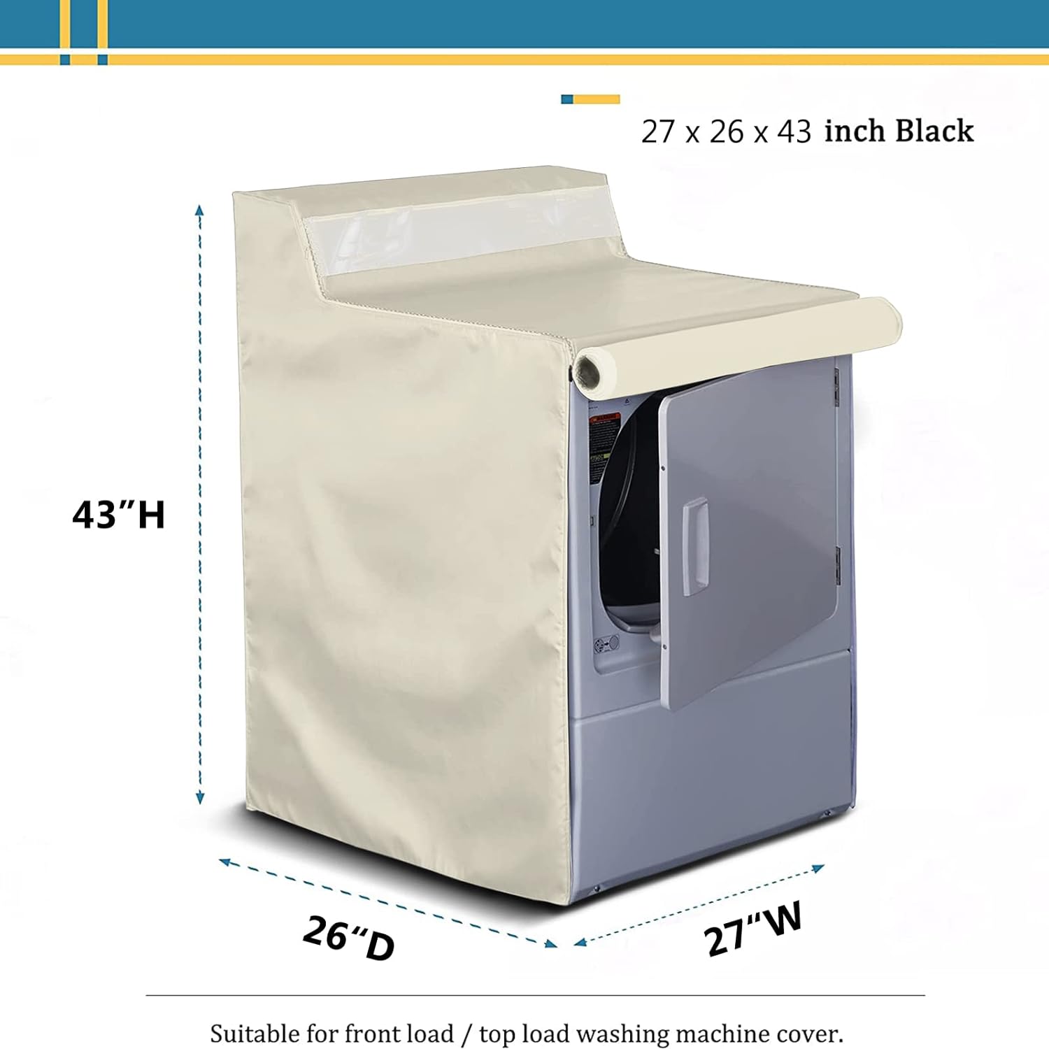 AKEfit Washing Machine Cover,Pre-Window Design Waterproof Dustproof Washer/Dryer Cover for Outdoor Top Load or Front Load with Zipper