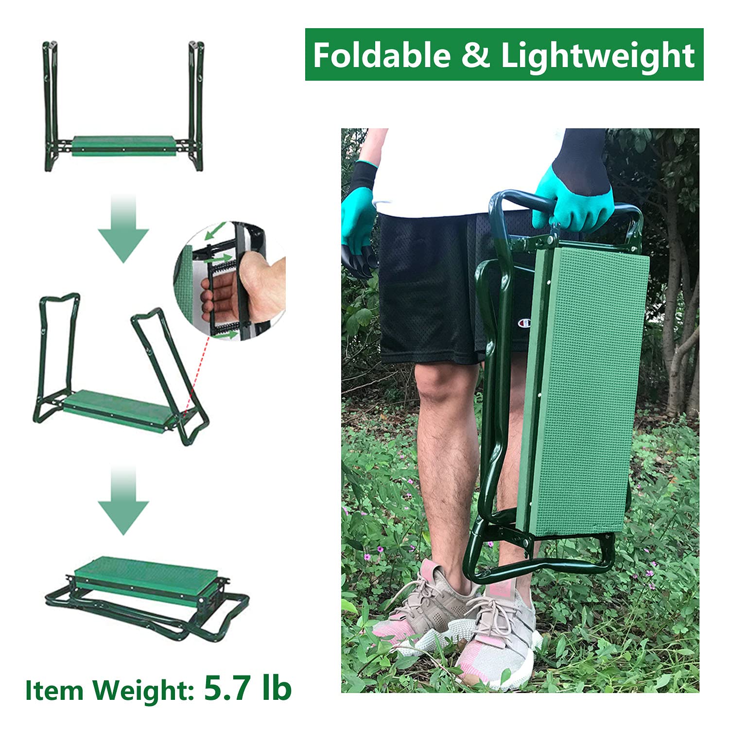 BESTHLS Garden Kneeler and Seat - Heavy Duty Folding Stool for Gardening, Protects Knees and Back, Supports up to 330 lbs - Grea