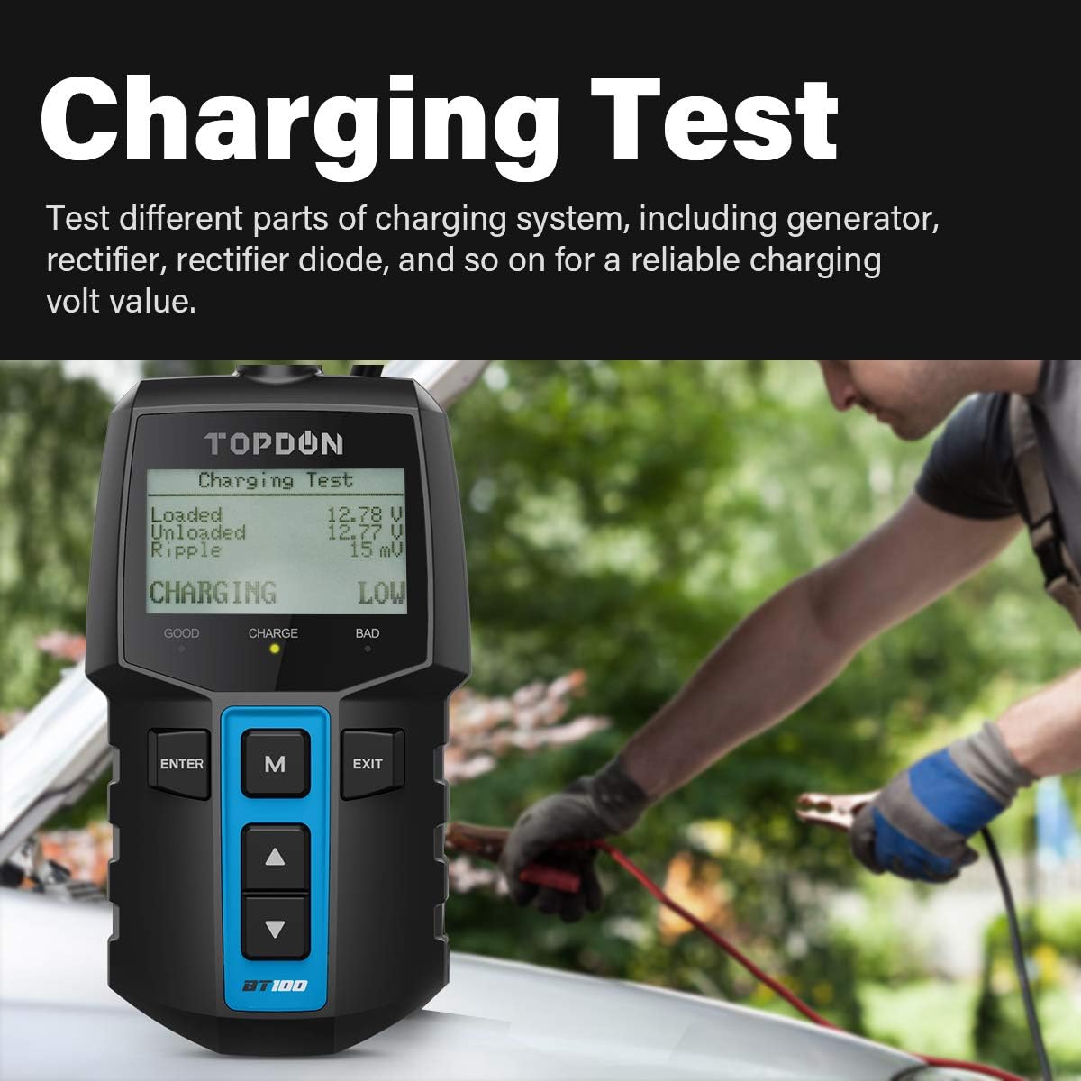 Topdon Car Battery Tester Topdon BT100 12V Load Tester, 100-2000 CCA Automotive Alternator Analyzer Charging Cranking System Tester