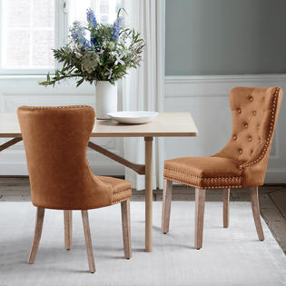 Subrtex Button-Tufted PU Leather Dining Chair with Nailhead Set of 2 Vintage Upholstered Dining Room Chairs