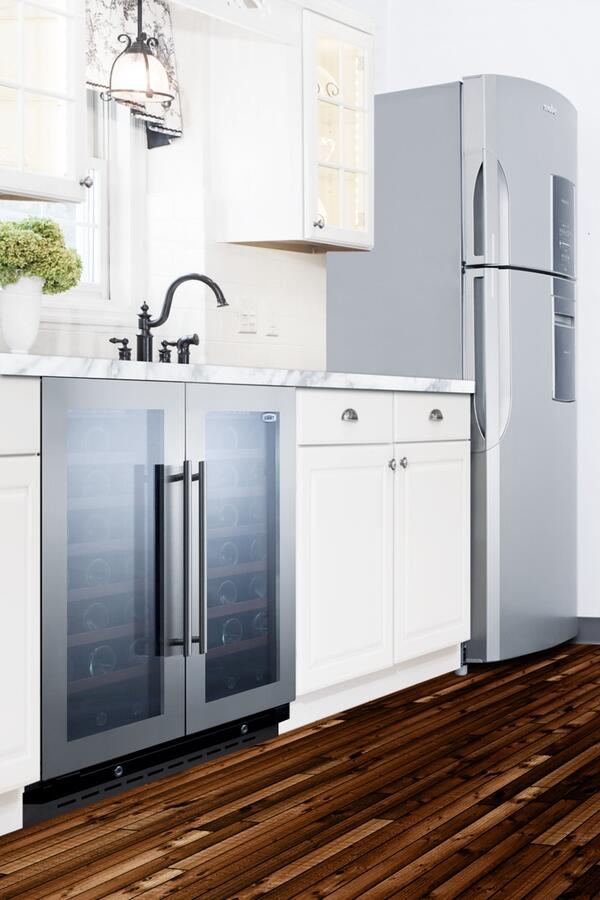 Summit SWC39966B 399 Built-In Undercounter Dual Zone Wine Cooler with 66 Bottle Capacity  in Stainless Steel