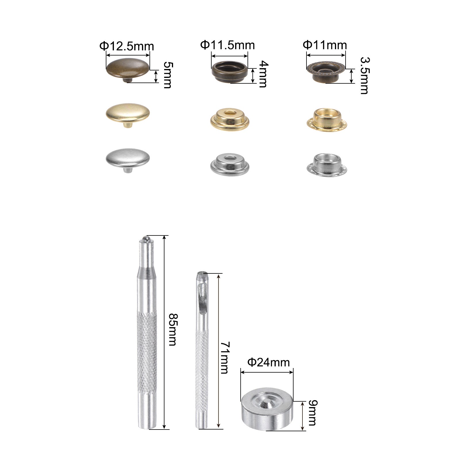 Unique Bargains 2 Boxes 30 Sets/Box Snap Fasteners Kit with 4 Setter Tools &a; Storage Box