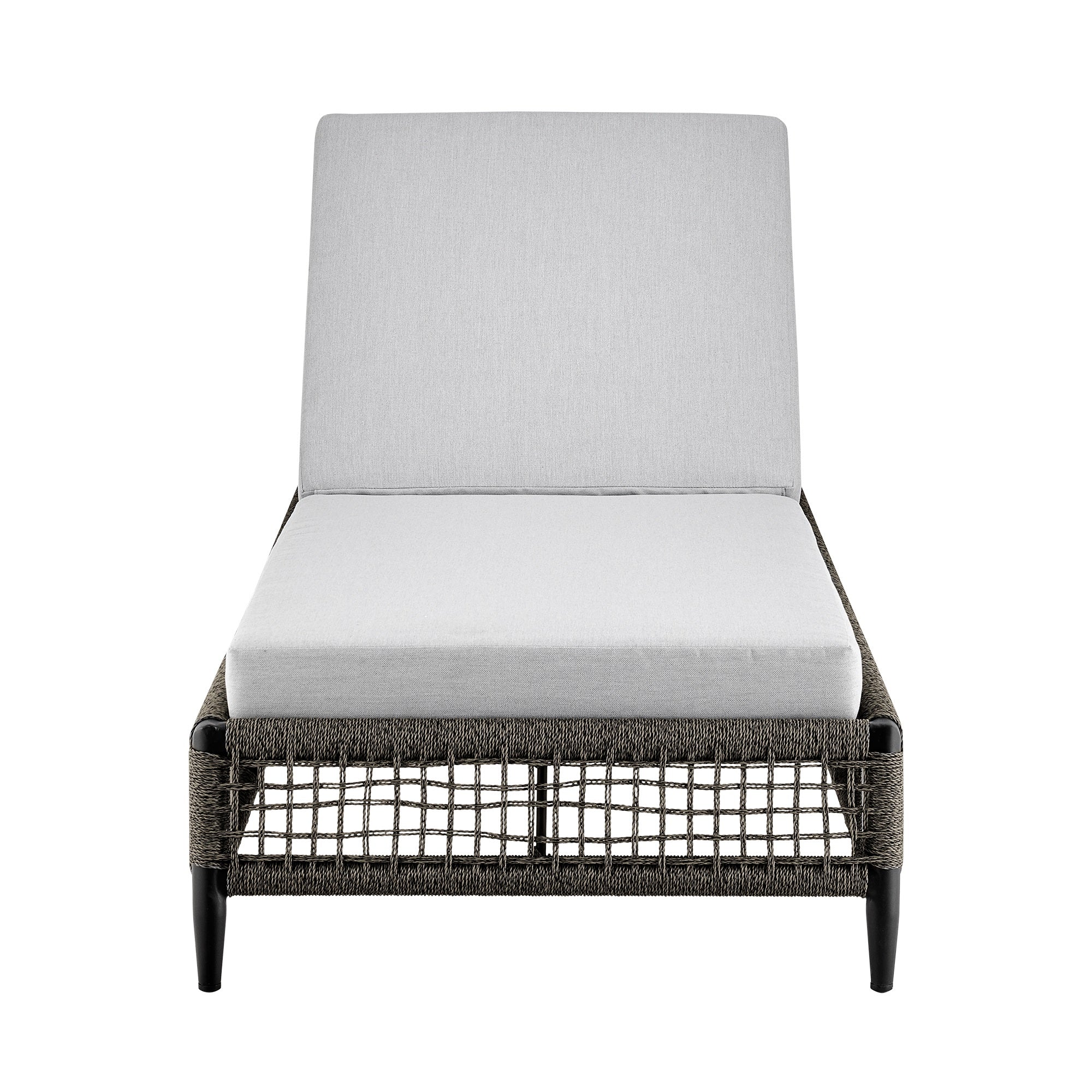 Armen Living Felicia Outdoor Patio Adjustable Chaise Lounge Chair in Aluminum with Grey Rope and Cushions
