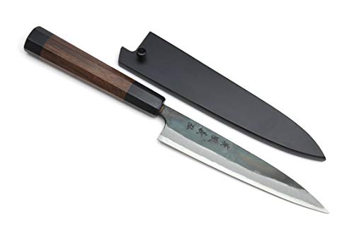 Yoshihiro Mizu Yaki Blue High Carbon Steel #1 Kurouchi Petty Japanese Utility Knife Shitan Handle (6&s;&s; (150mm) &a; Saya)