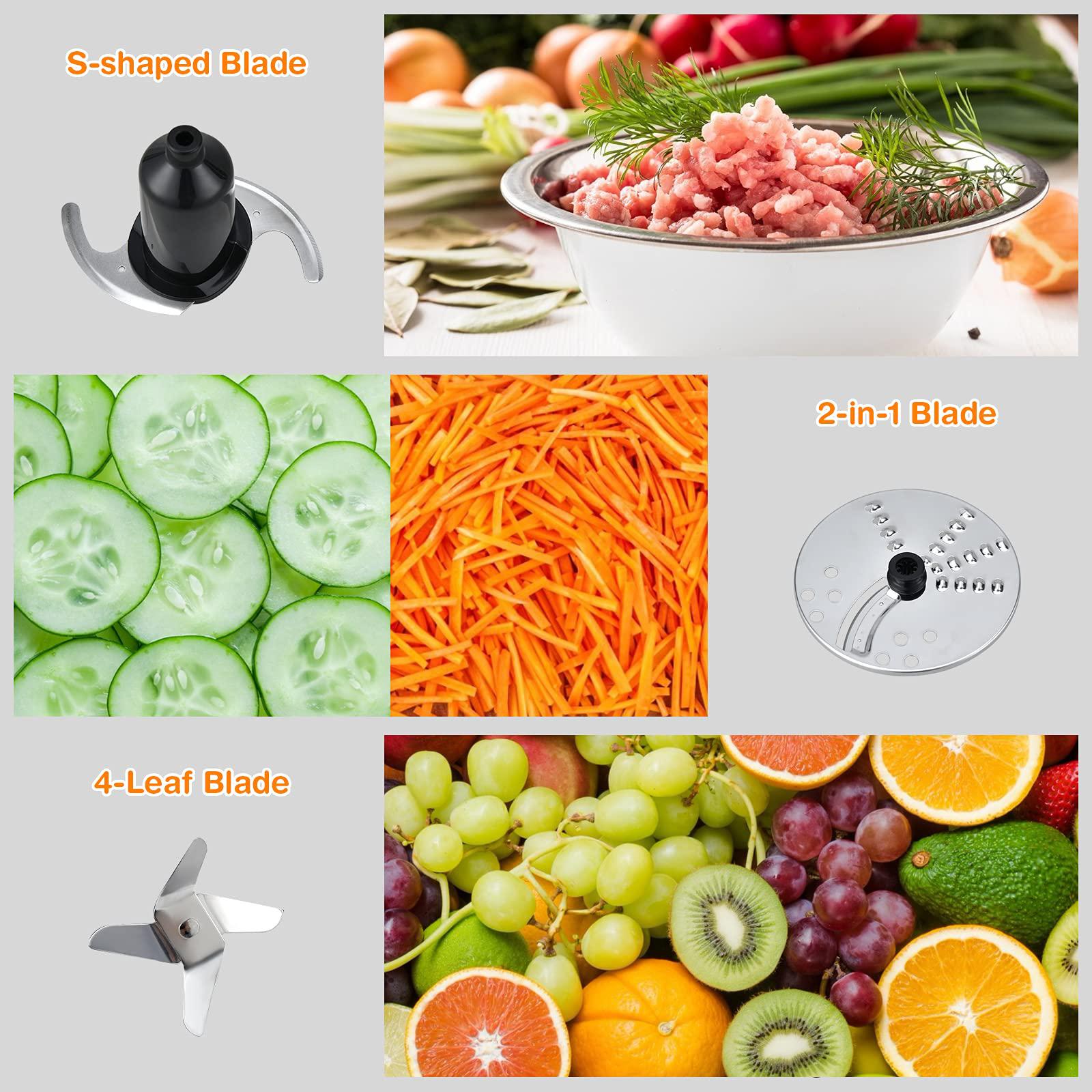 mat expert food processor chopper, 500w vegetable &a; fruit chopper w/2 safety lock, 50 oz mixing bowl &a; 34 oz slicing bowl, pu