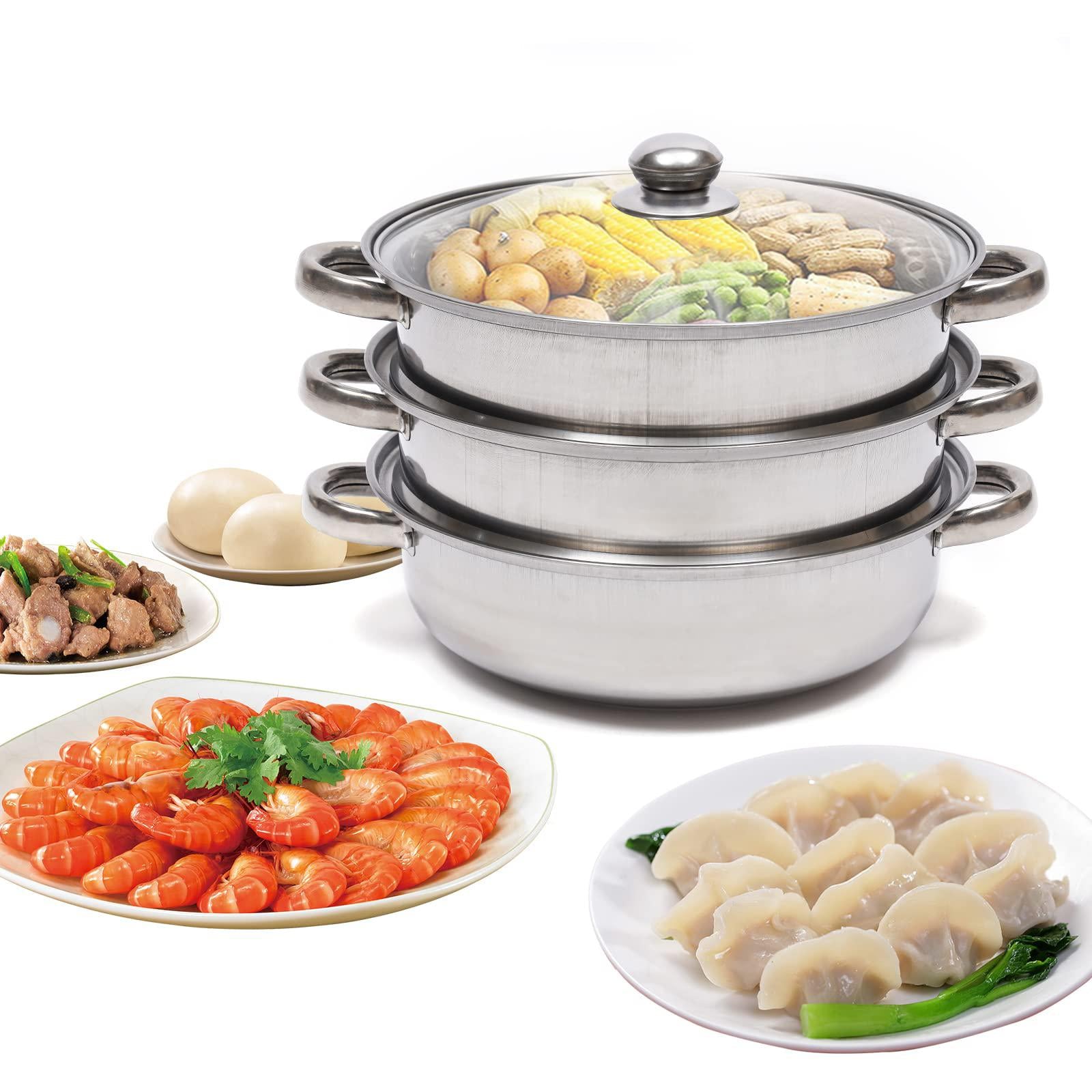 angelcitycc 3 tier layer stainless steel steamer pot for cooking with stackable pan and lid, food steamer, vegetable steamer cooker, mult