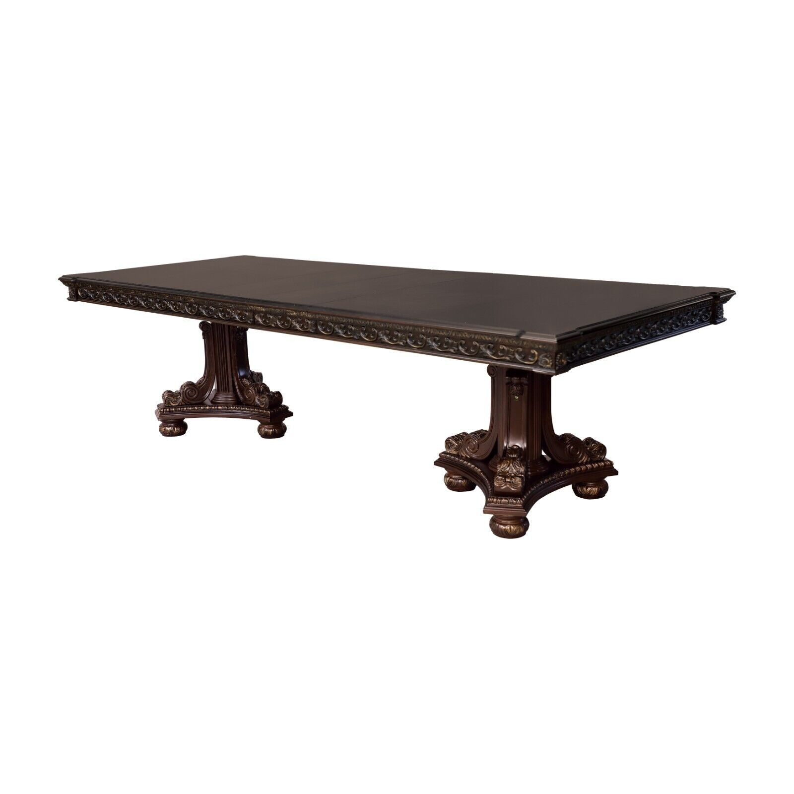 Esofastore Formal Traditional Dark Cherry Finish Dining Set 9pc Dining Table 2 Arm Chairs 6 Side Chair 2x Extension Leaves Gold Tipping