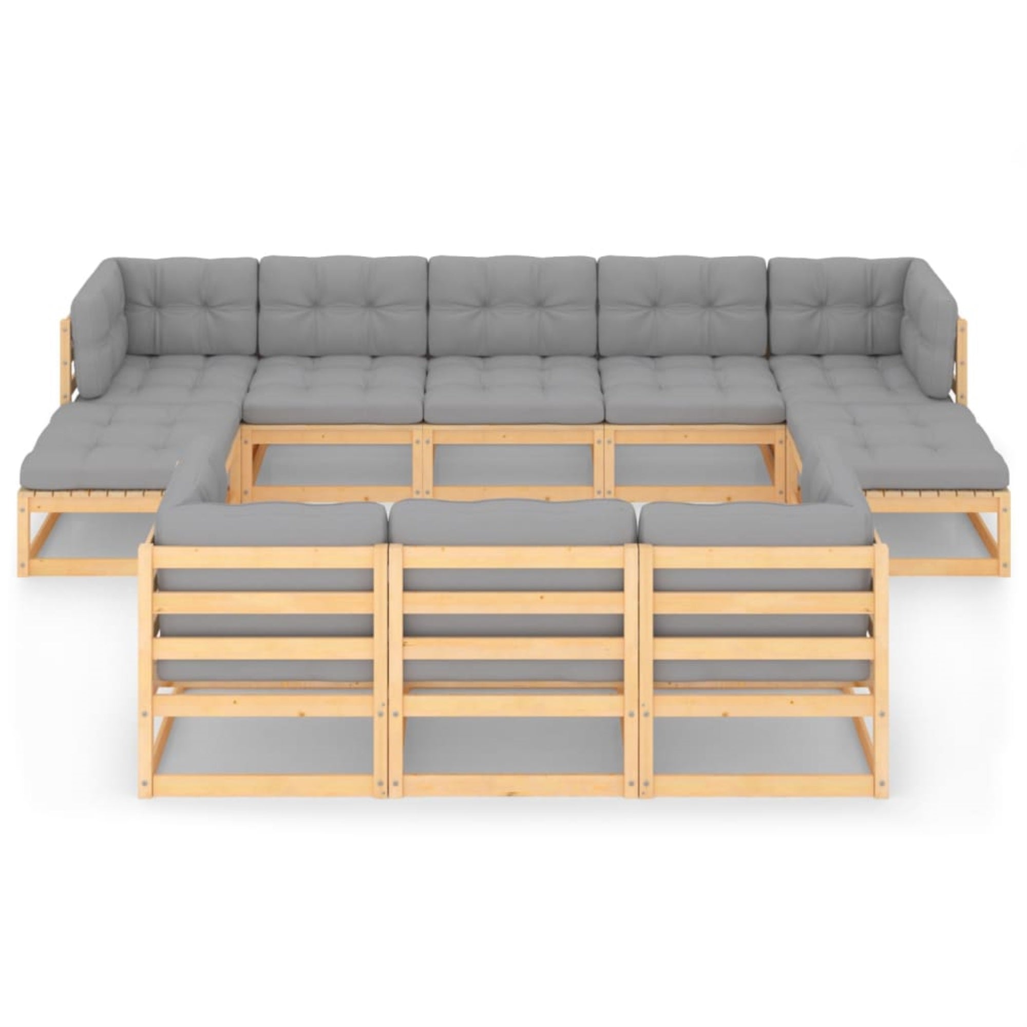 vidaXL 10 Piece Garden Lounge Set with Cushions Solid Pinewood Brown