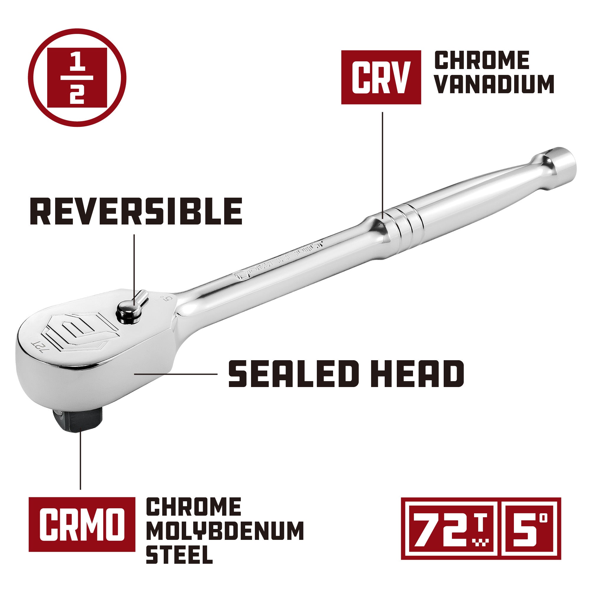 Powerbuilt 1/2 Inch Drive 72 Tooth Sealed Head Ratchet - 649932